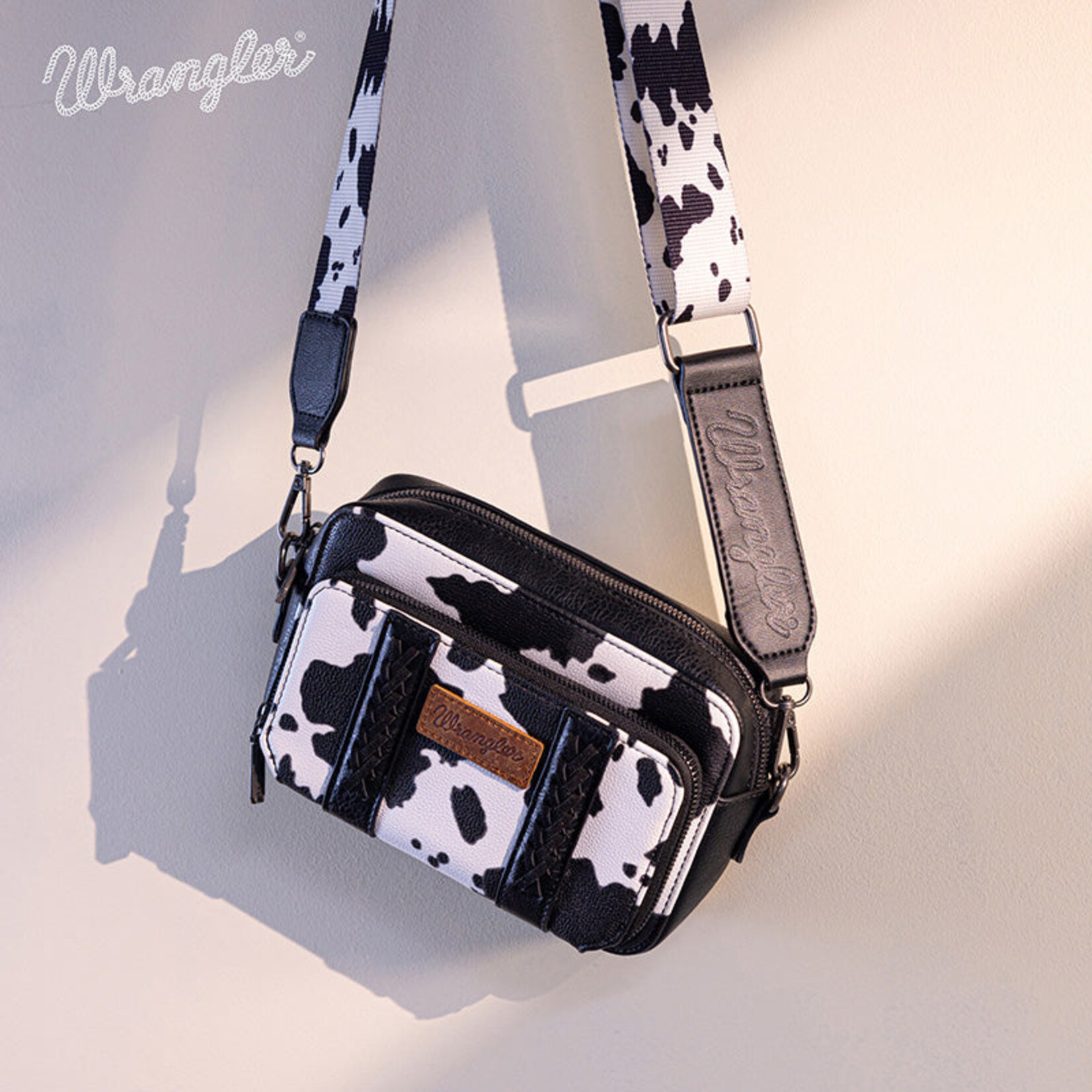 Wrangler WG133-3003 - Black - Wrangler Cow Print Crossbody with Wallet Compartment