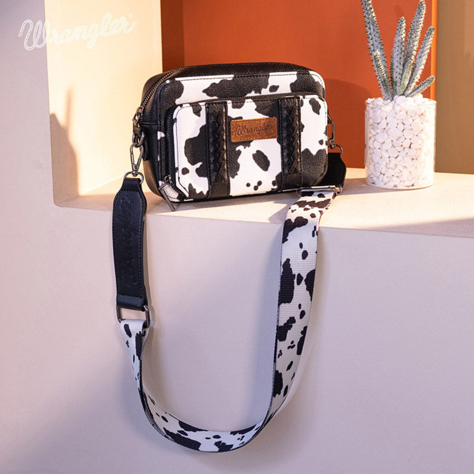 Wrangler WG133-3003 - Black - Wrangler Cow Print Crossbody with Wallet Compartment