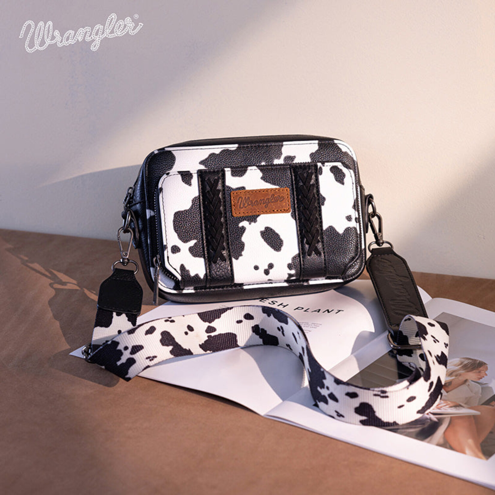 Wrangler WG133-3003 - Black - Wrangler Cow Print Crossbody with Wallet Compartment