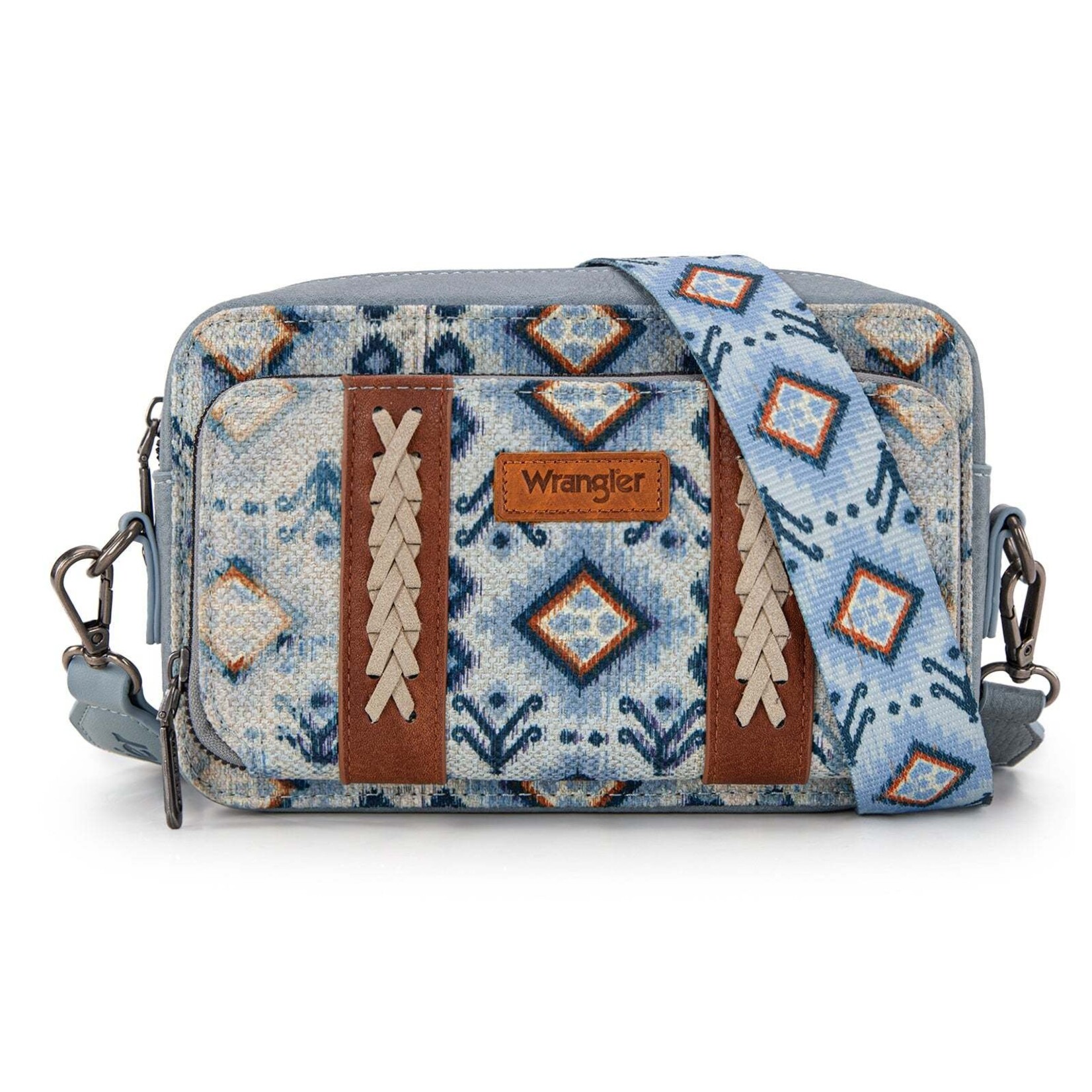 Wrangler WG130-3003 - Navy - Wrangler Southwestern Pattern Dual Sided Print Crossbody Purse With Wallet Compartment
