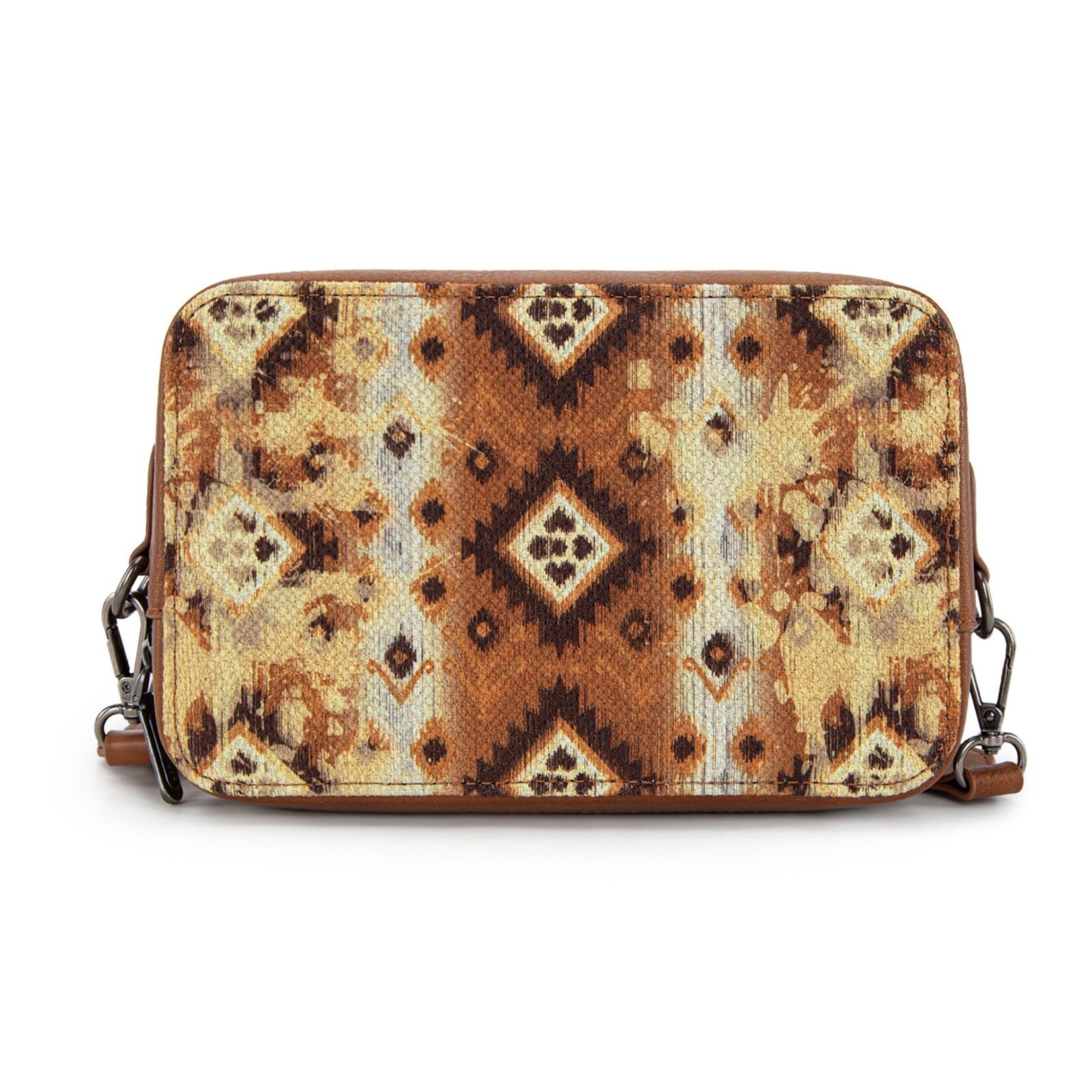 Wrangler WG130-3003 - Light Brown - Wrangler Southwestern Pattern Dual Sided Print Crossbody Purse With Wallet Compartment