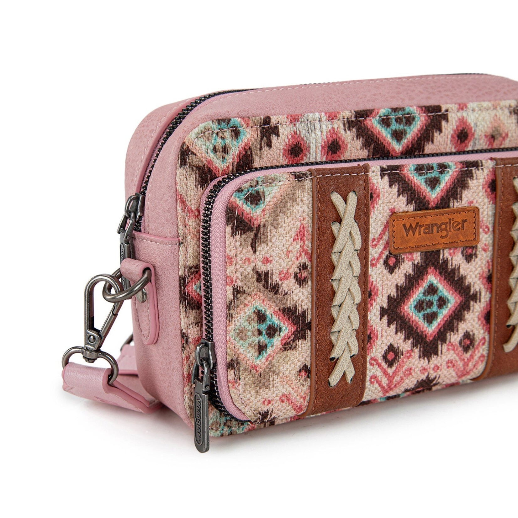 Wrangler WG130-3003 - Dark Pink - Wrangler Southwestern Pattern Dual Sided Print Crossbody Purse With Wallet Compartment