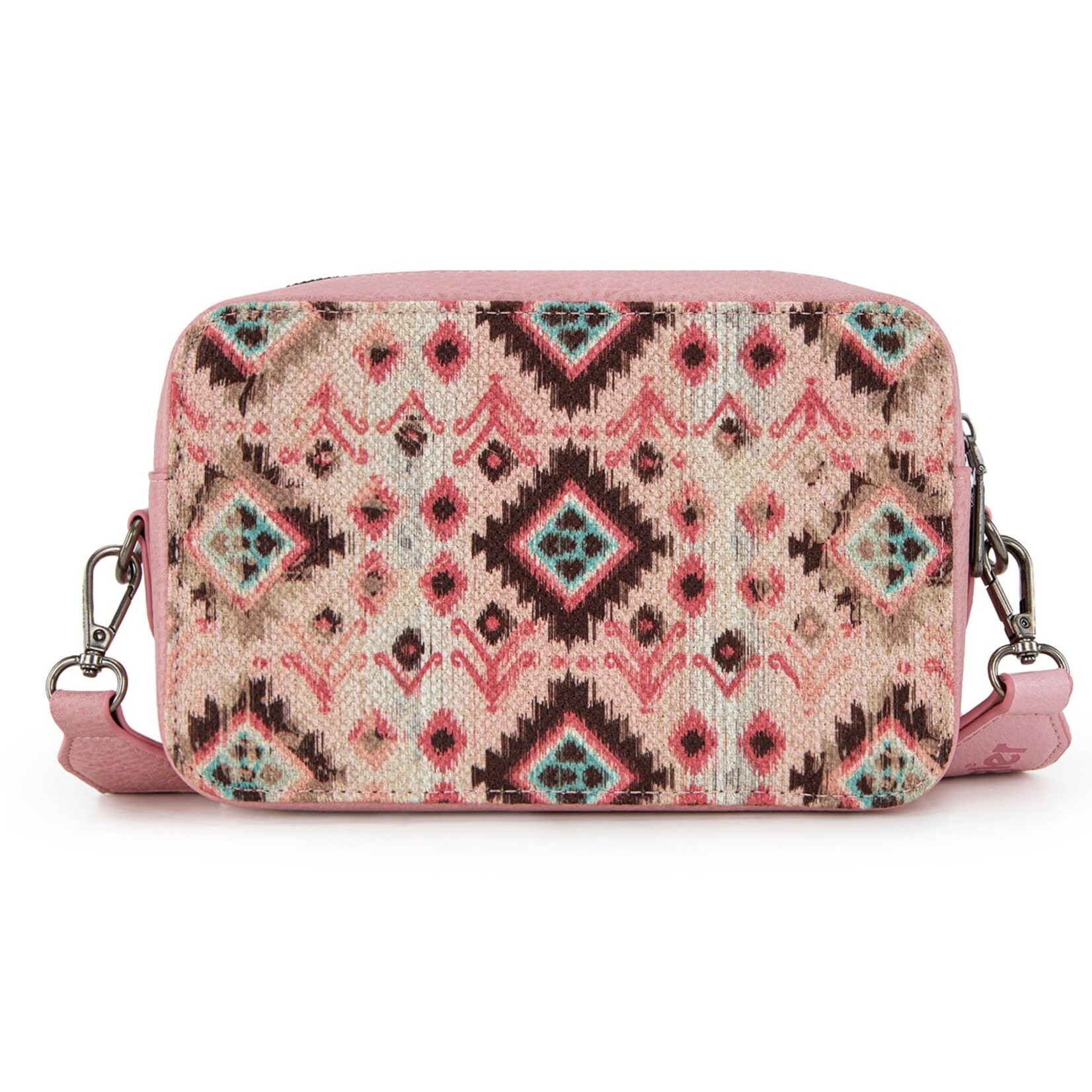 Wrangler WG130-3003 - Dark Pink - Wrangler Southwestern Pattern Dual Sided Print Crossbody Purse With Wallet Compartment