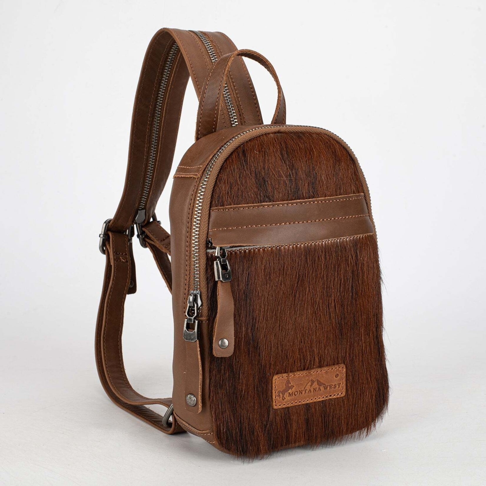Montana West Inc MWR-066 - Brown - MW Genuine Hair-On Cowhide Convertible Sling Backpack