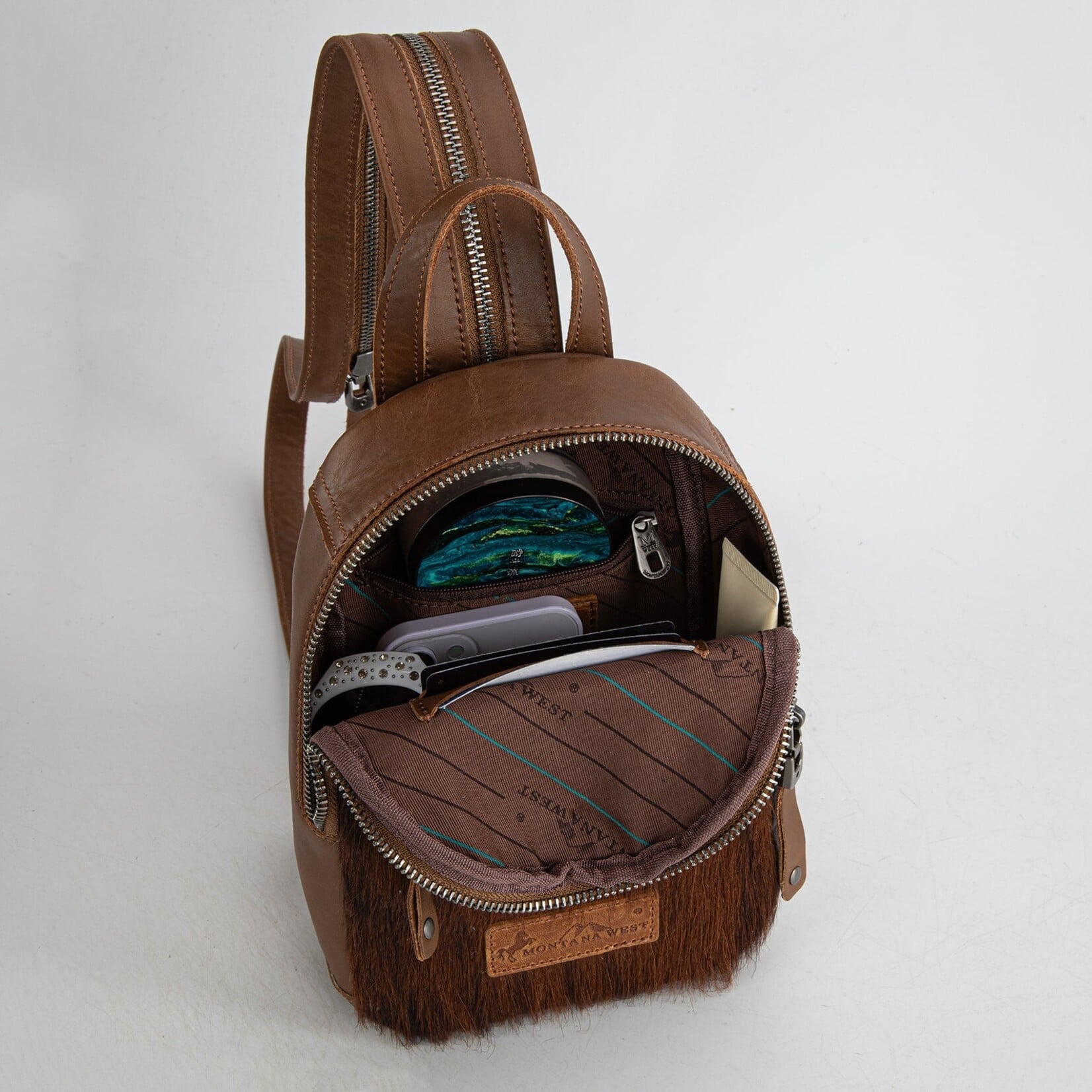 Montana West Inc MWR-066 - Brown - MW Genuine Hair-On Cowhide Convertible Sling Backpack