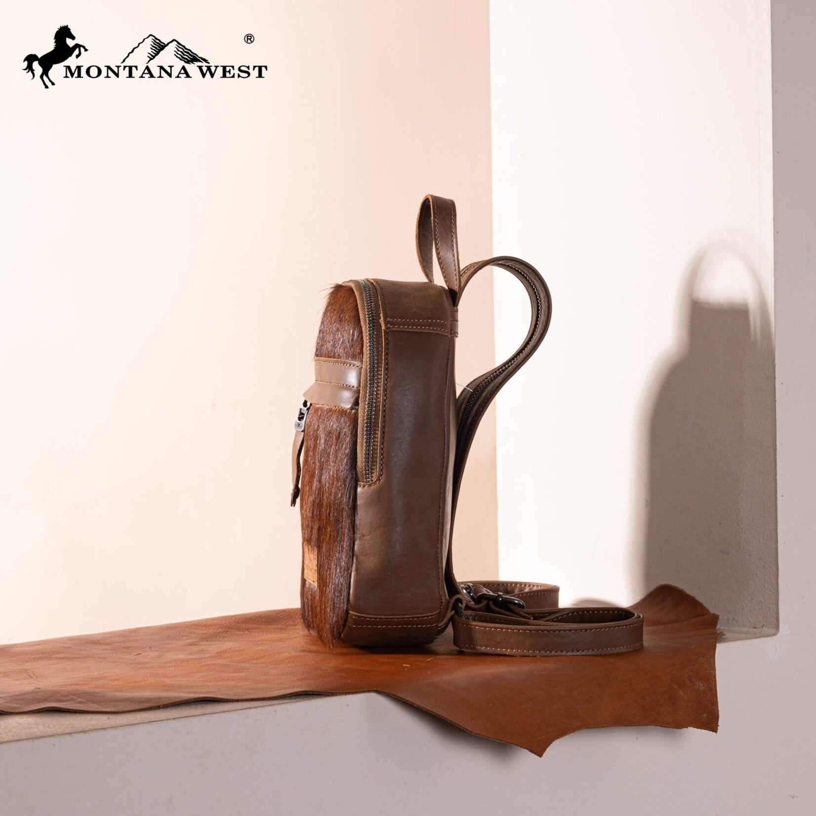 Montana West Inc MWR-066 - Brown - MW Genuine Hair-On Cowhide Convertible Sling Backpack