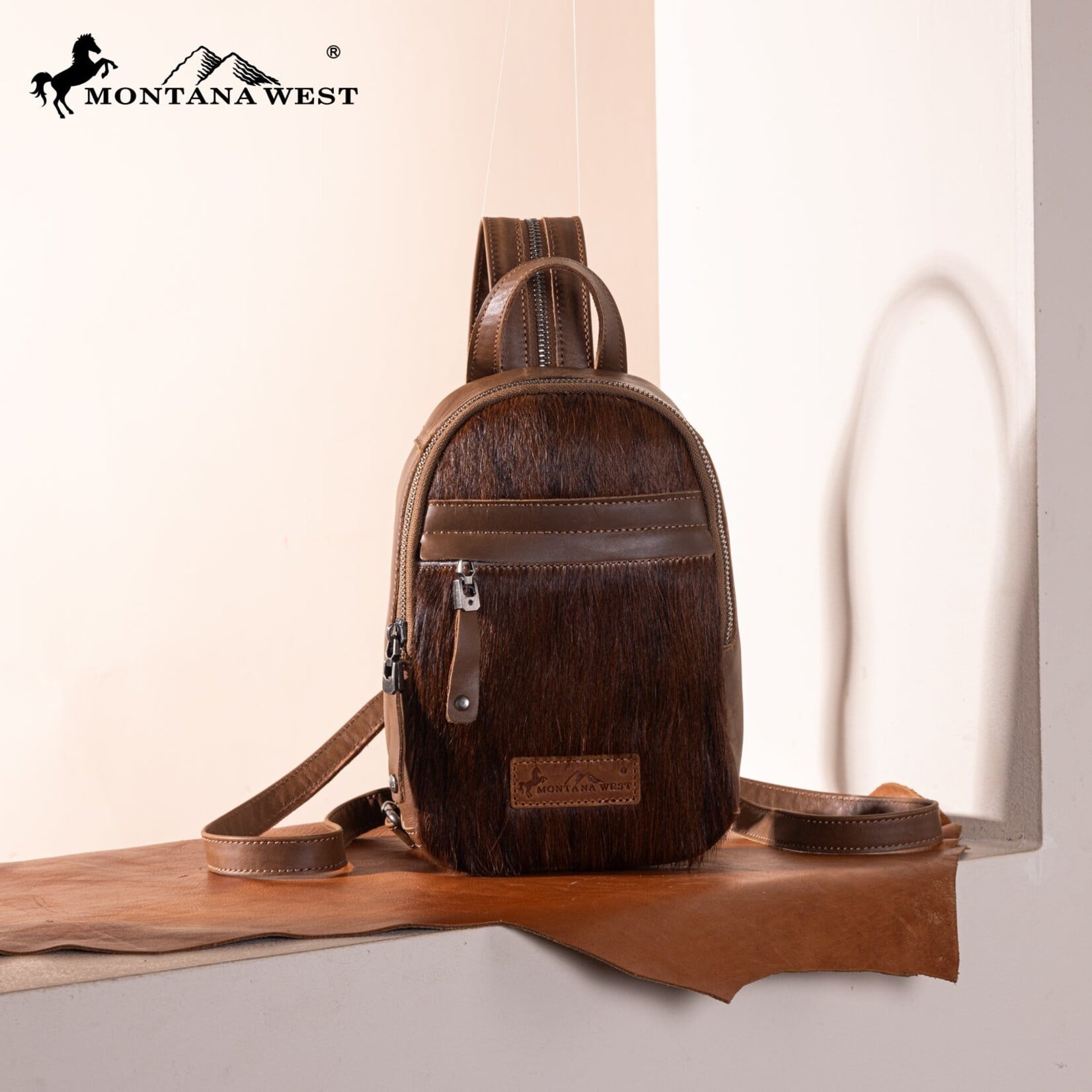 Montana West Inc MWR-066 - Brown - MW Genuine Hair-On Cowhide Convertible Sling Backpack