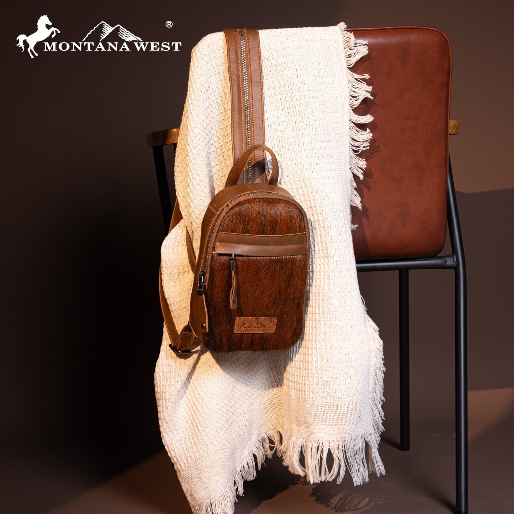 Montana West Inc MWR-066 - Brown - MW Genuine Hair-On Cowhide Convertible Sling Backpack
