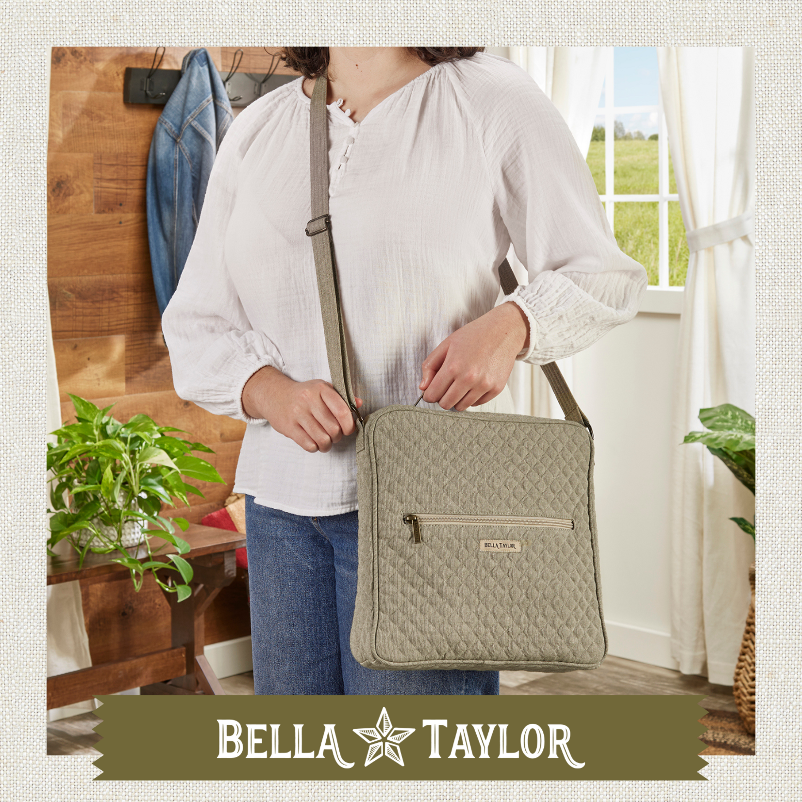Bella Taylor Large Crossbody - Khaki Chambray