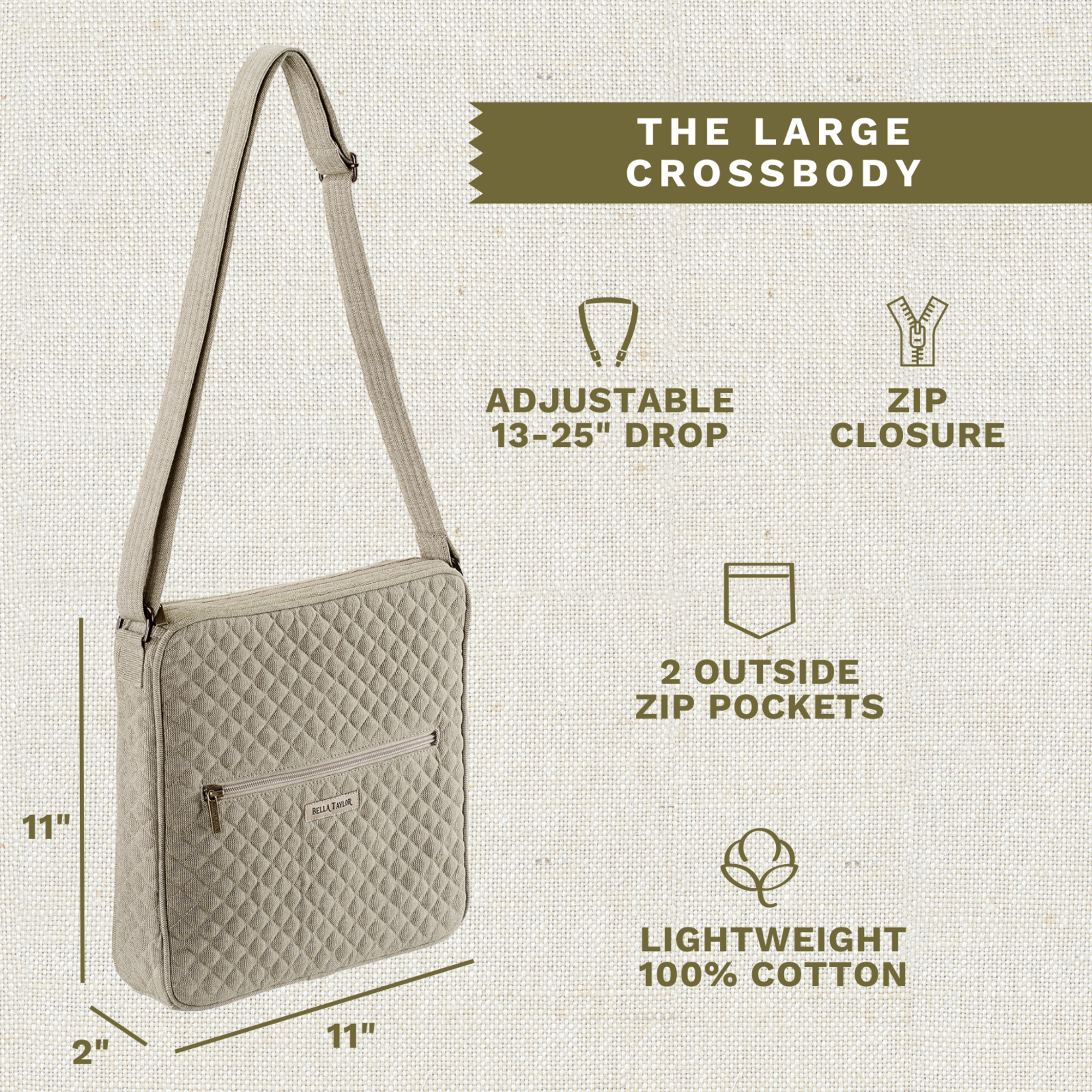 Bella Taylor Large Crossbody - Khaki Chambray