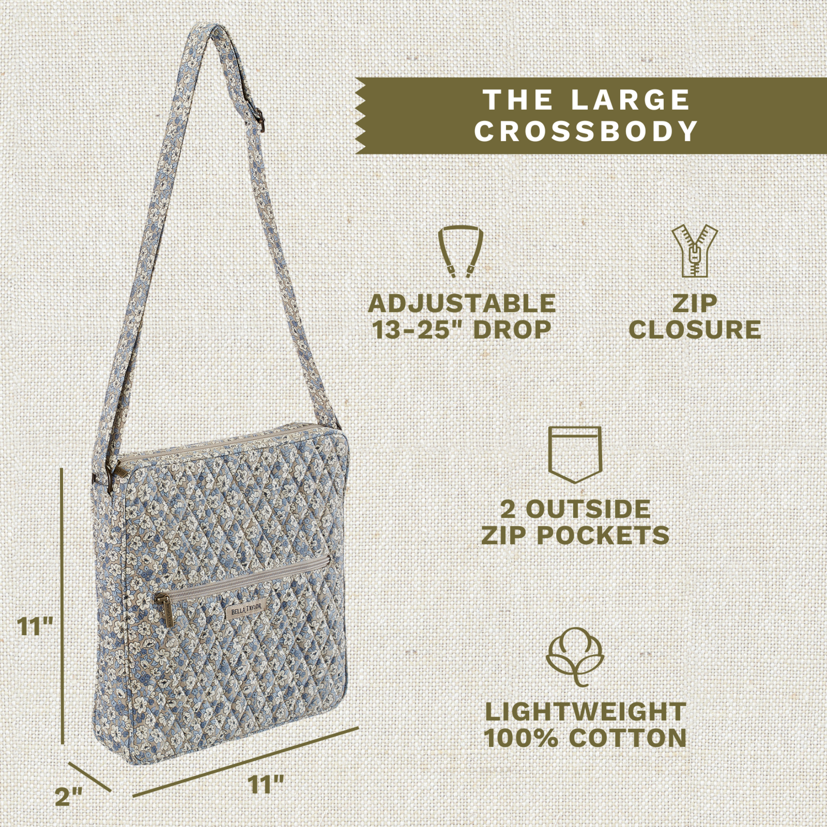 Bella Taylor Large Crossbody - Khaki Floral