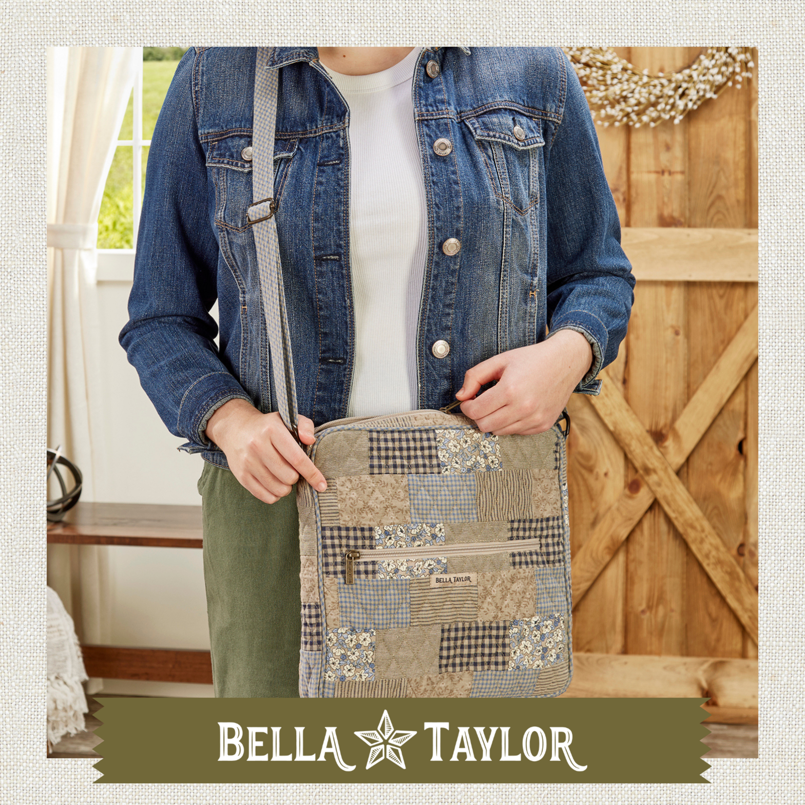 Bella Taylor Large Crossbody - Khaki Patchwork