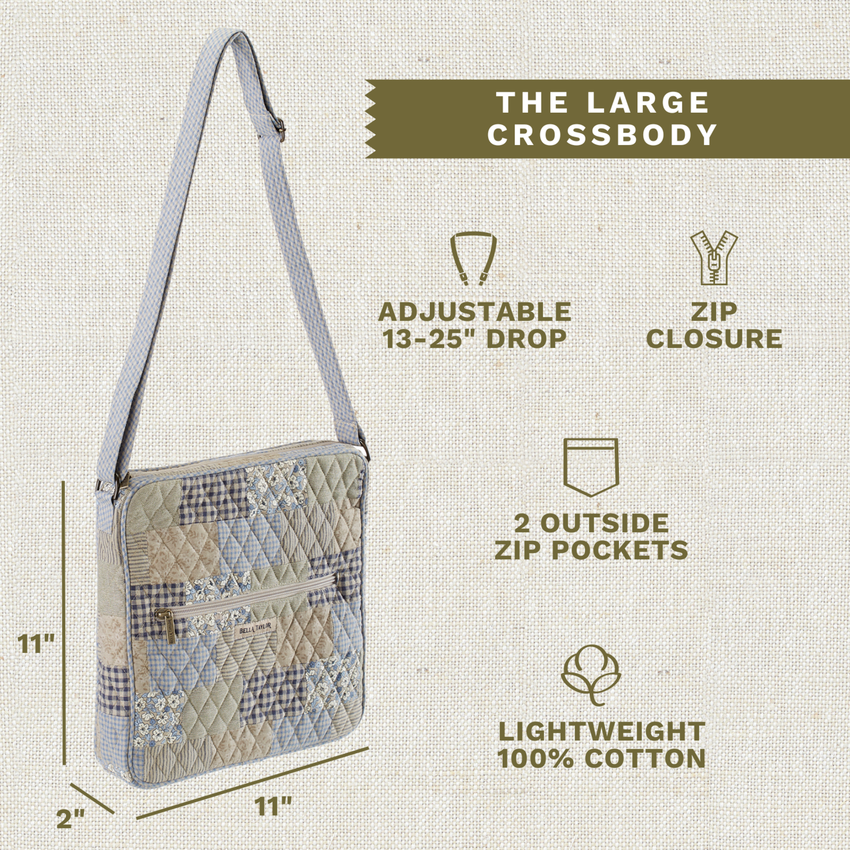 Bella Taylor Large Crossbody - Khaki Patchwork