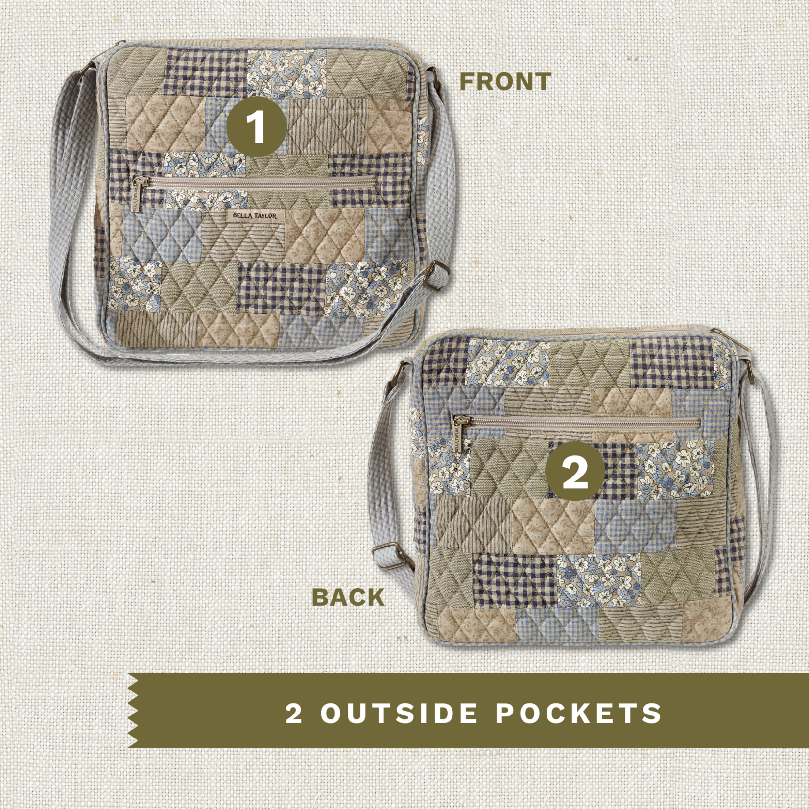 Bella Taylor Large Crossbody - Khaki Patchwork