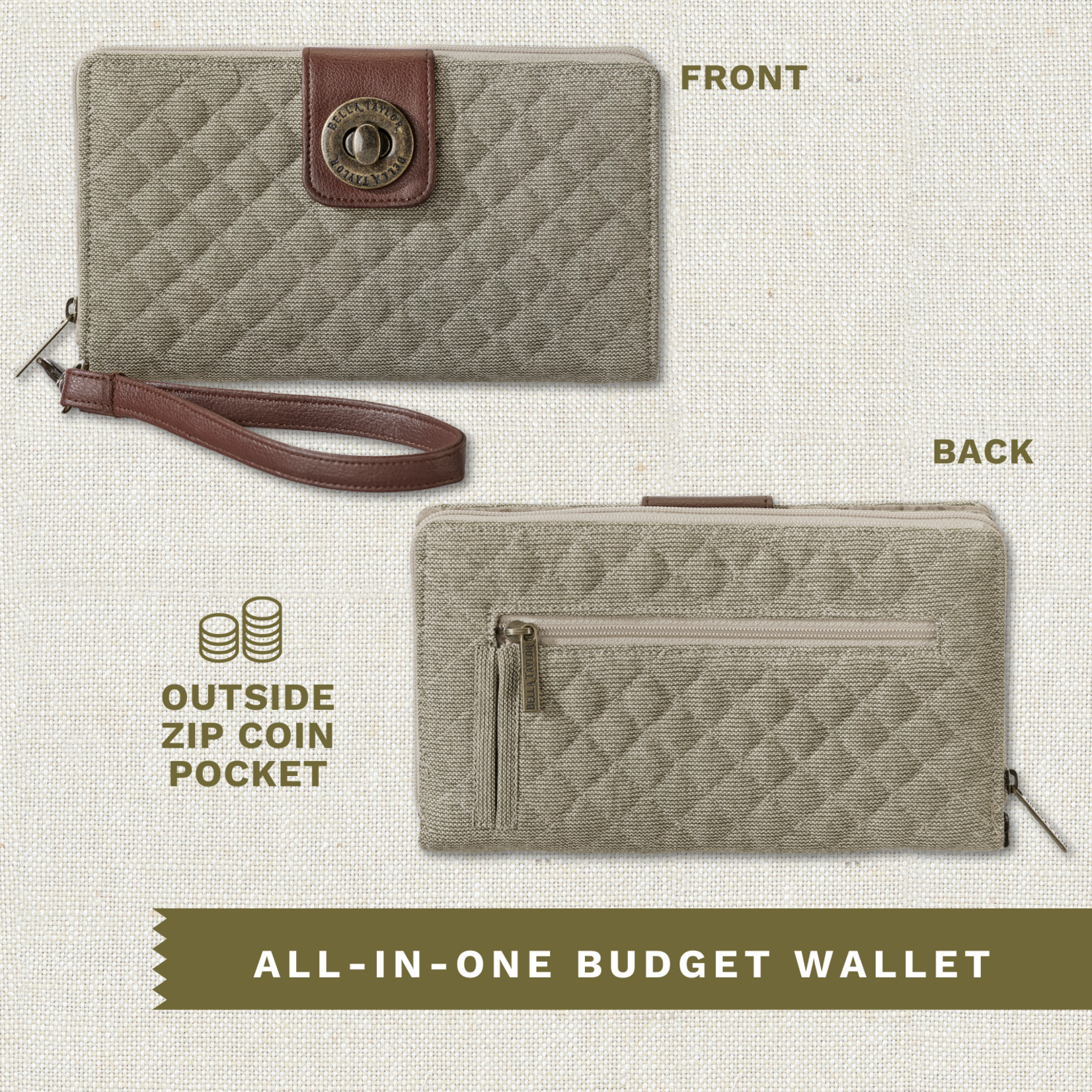 Bella Taylor RFID Cash System Wallet - Khaki Chambray