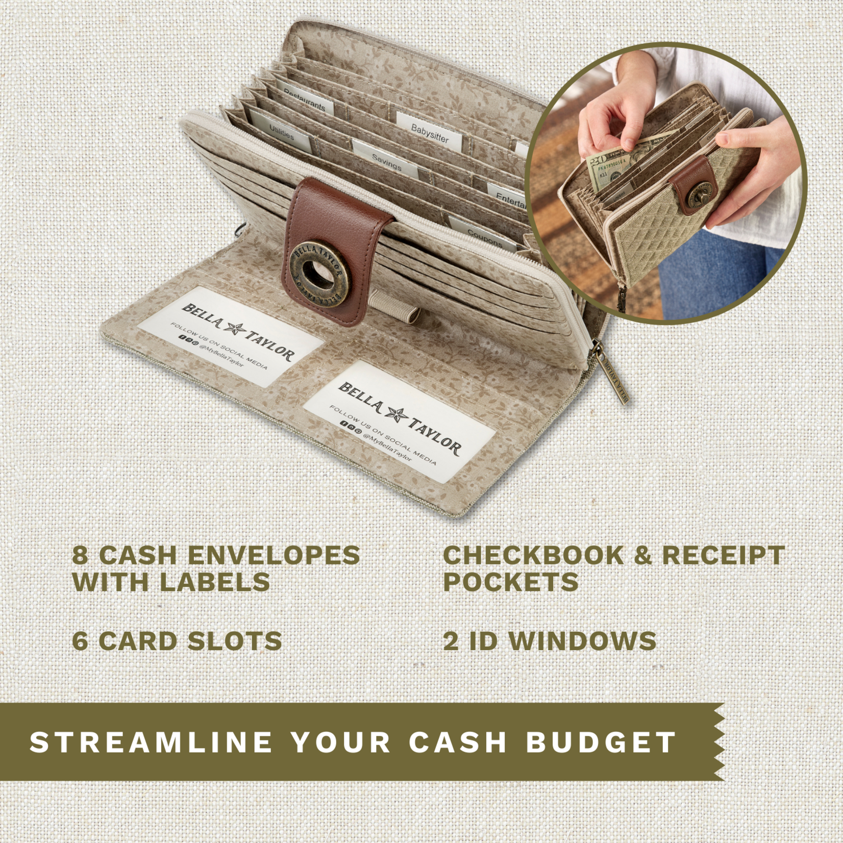 Bella Taylor RFID Cash System Wallet - Khaki Chambray