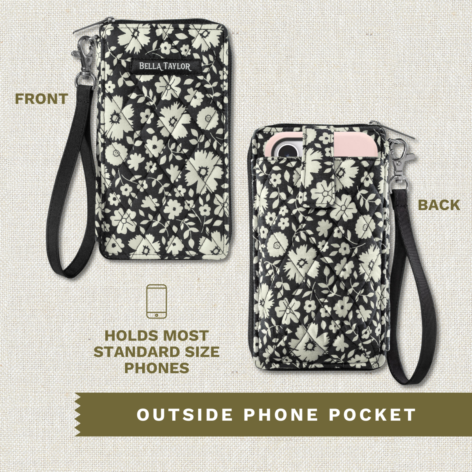 Bella Taylor RFID Cell Phone Wristlet - Bicolor Floral Black