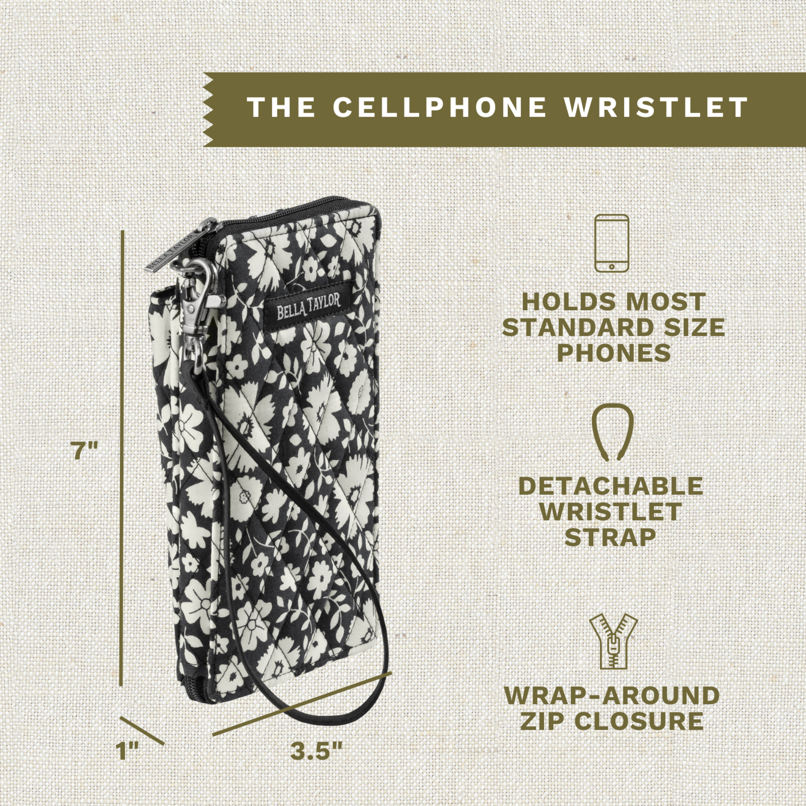 Bella Taylor RFID Cell Phone Wristlet - Bicolor Floral Black