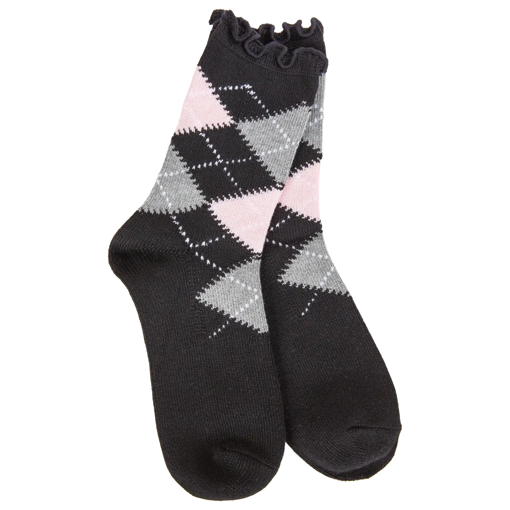 World's Softest Socks 77037 - Black Argyle - Weekend Argyle Ruffle Mini Crew