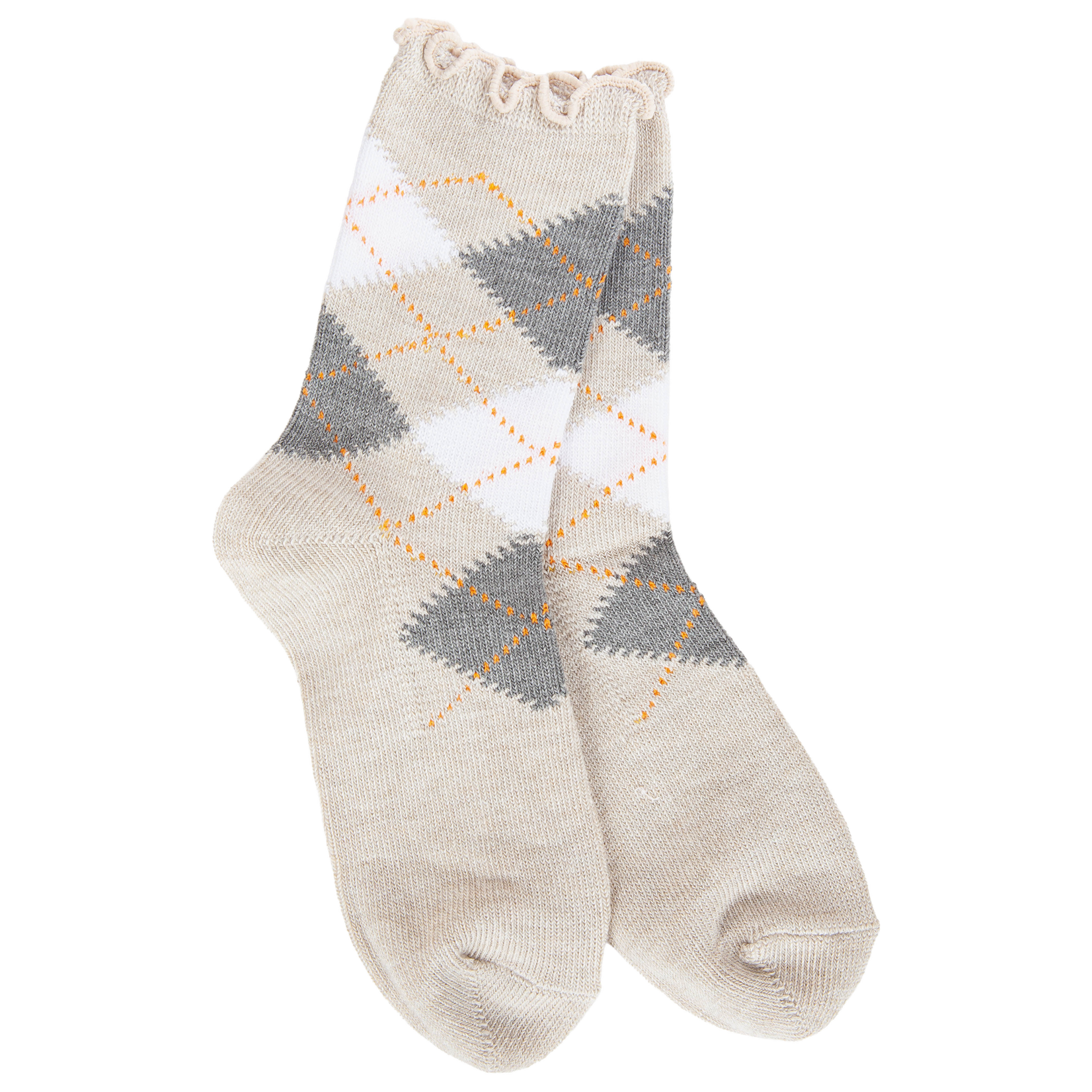 77038 - Oatmeal Argyle - Weekend Argyle Ruffle Mini Crew