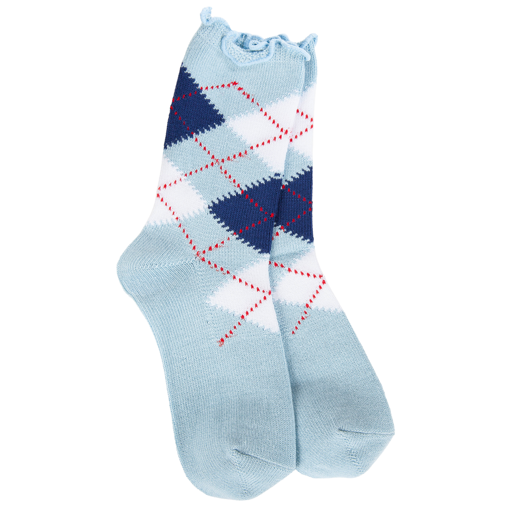 World's Softest Socks 77039 - Blue Argyle - Weekend Argyle Ruffle Mini Crew