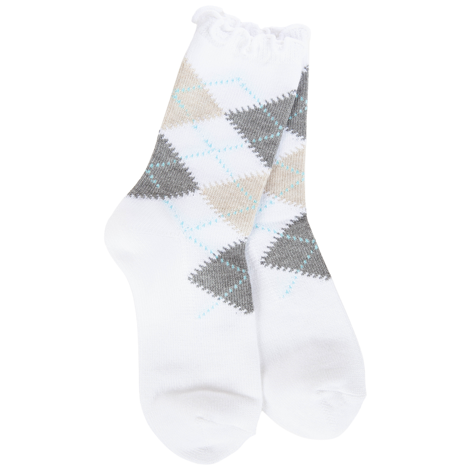 World's Softest Socks 77036 - White Argyle - Weekend Argyle Ruffle Mini Crew