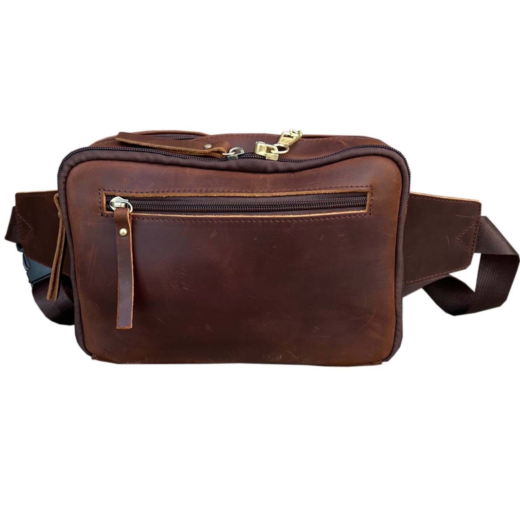 R Leathers F-7073 BN - Vintage Cowhide Leather Fanny Pack / Crossbody / Sling