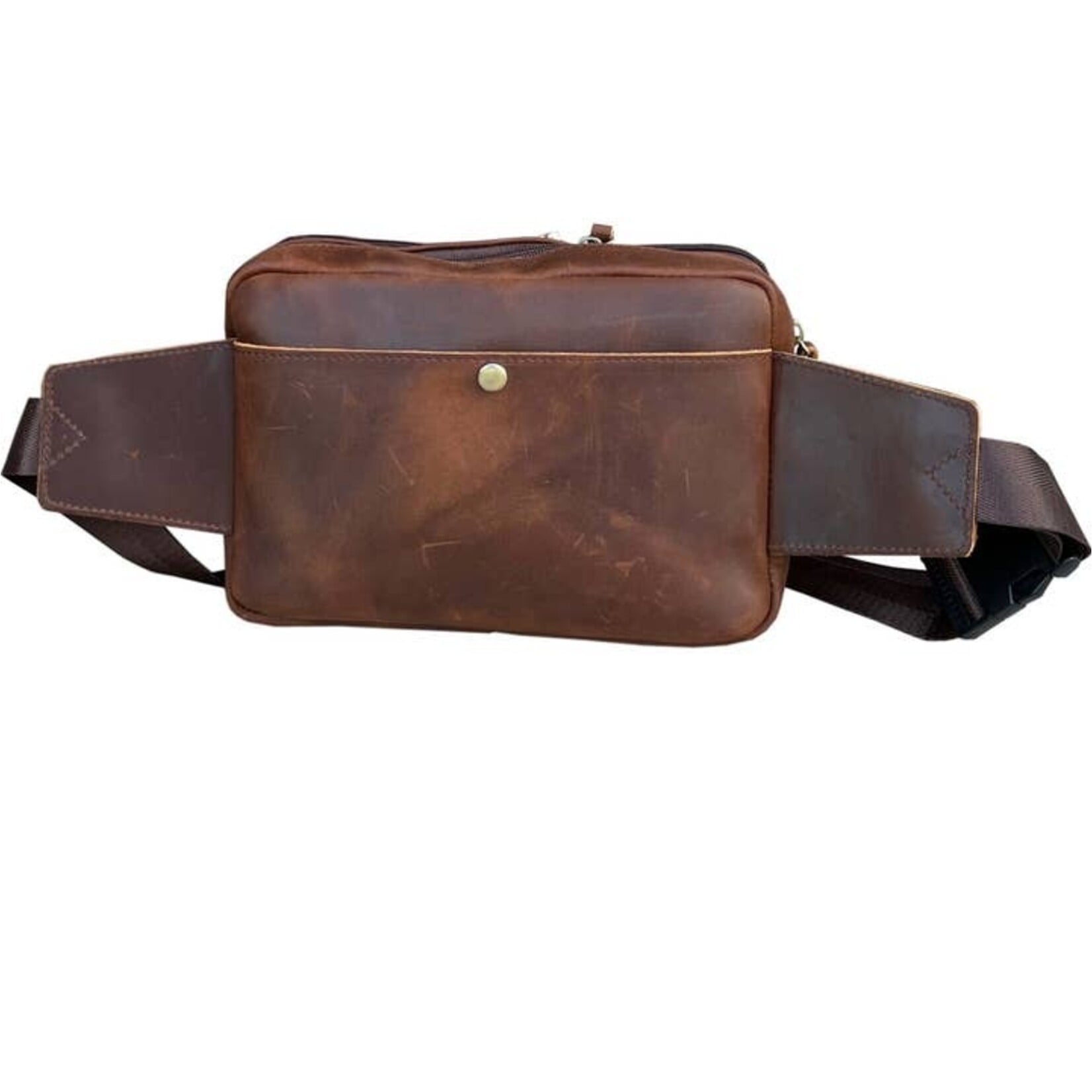 R Leathers F-7073 BN - Vintage Cowhide Leather Fanny Pack / Crossbody / Sling