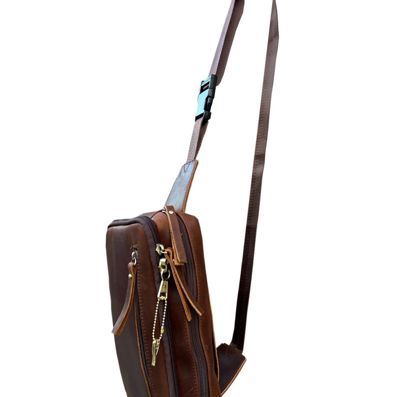 R Leathers F-7073 BN - Vintage Cowhide Leather Fanny Pack / Crossbody / Sling