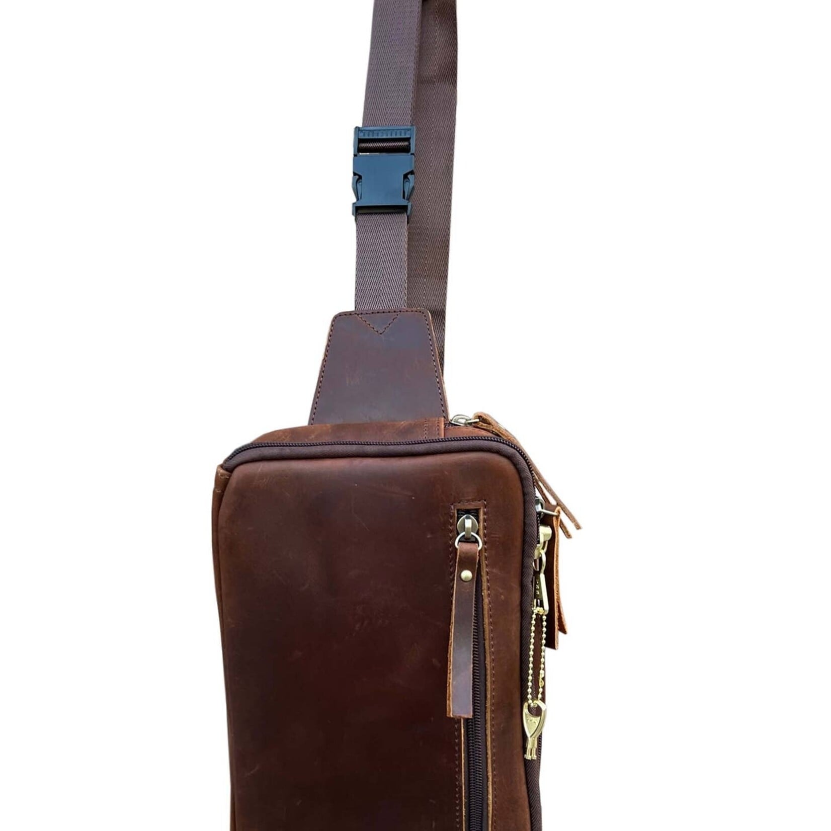 R Leathers F-7073 BN - Vintage Cowhide Leather Fanny Pack / Crossbody / Sling