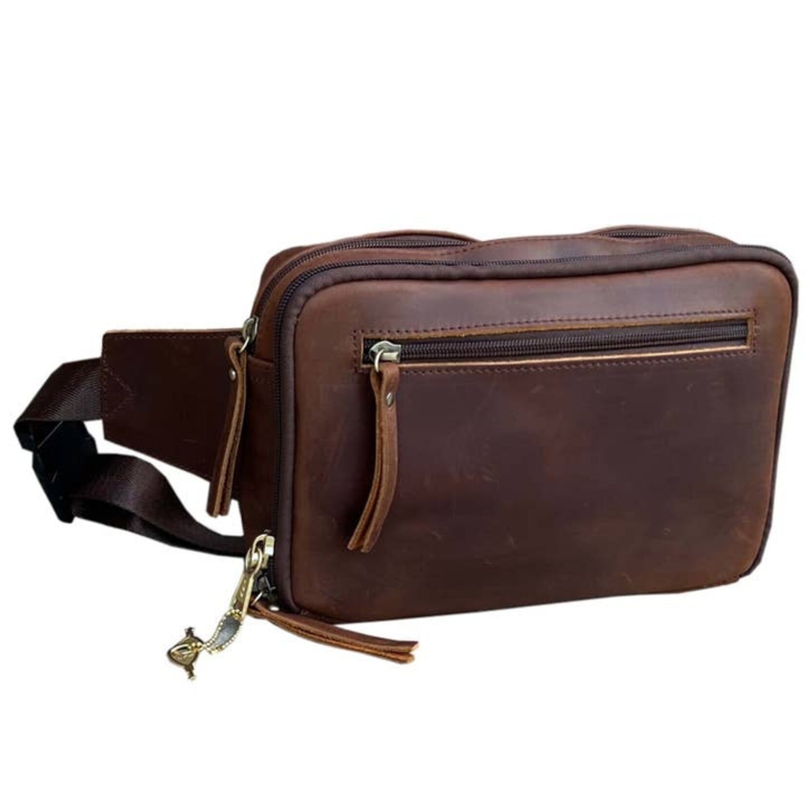 R Leathers F-7073 BN - Vintage Cowhide Leather Fanny Pack / Crossbody / Sling