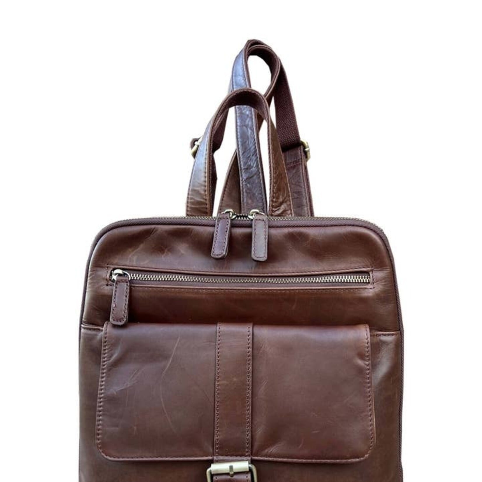 R Leathers F9015 BN - Brown - Wax Oil Cowhide Leather Backpack