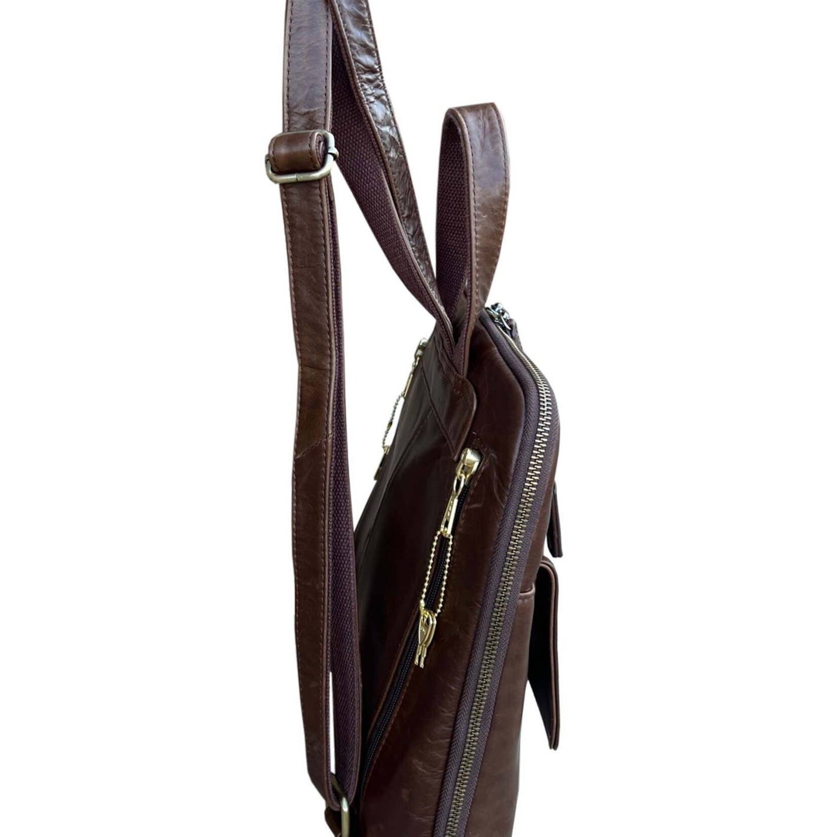 R Leathers F9015 BN - Brown - Wax Oil Cowhide Leather Backpack