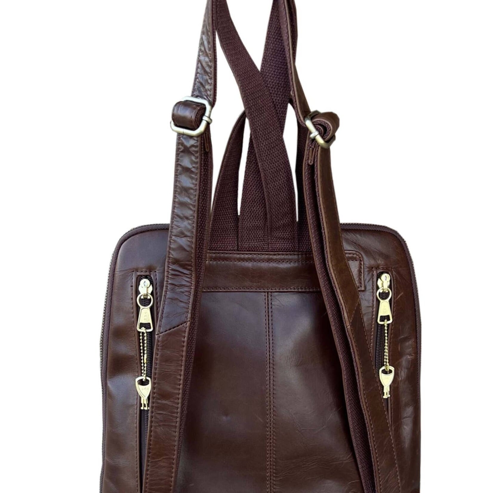 R Leathers F9015 BN - Brown - Wax Oil Cowhide Leather Backpack