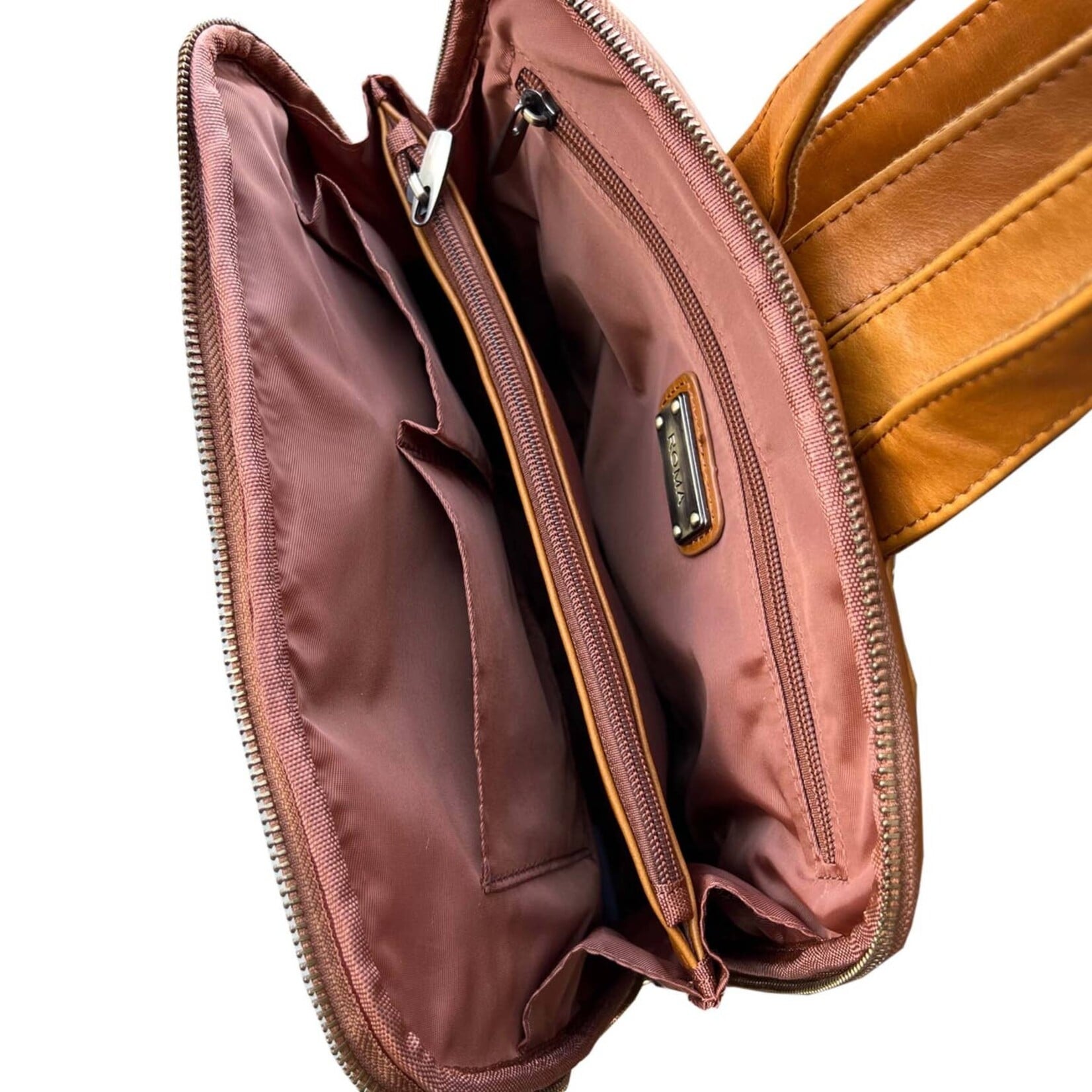 R Leathers F9015 BN - Brown - Wax Oil Cowhide Leather Backpack
