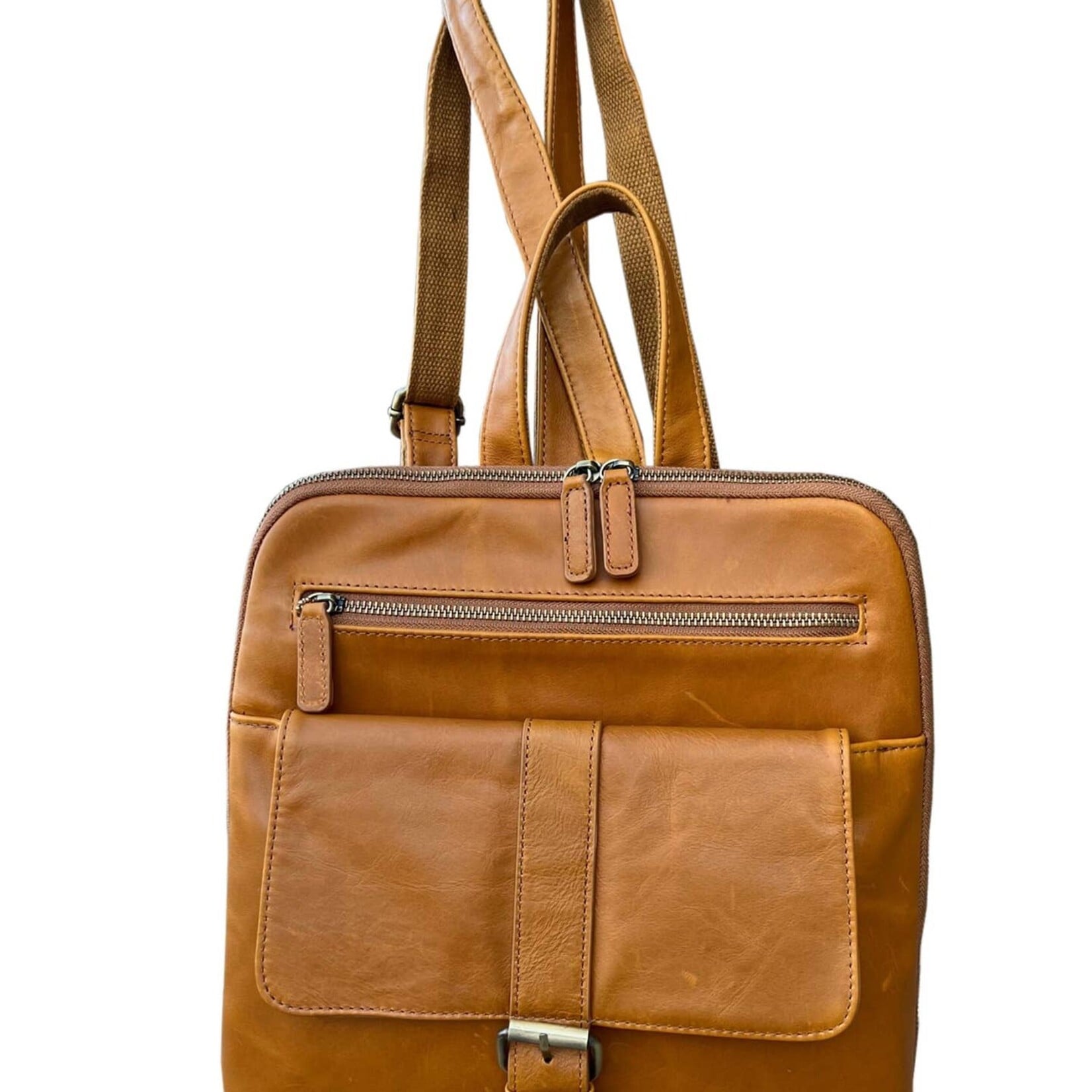 R Leathers F9015 LBN - Light Brown - Wax Oil Cowhide Leather Backpack