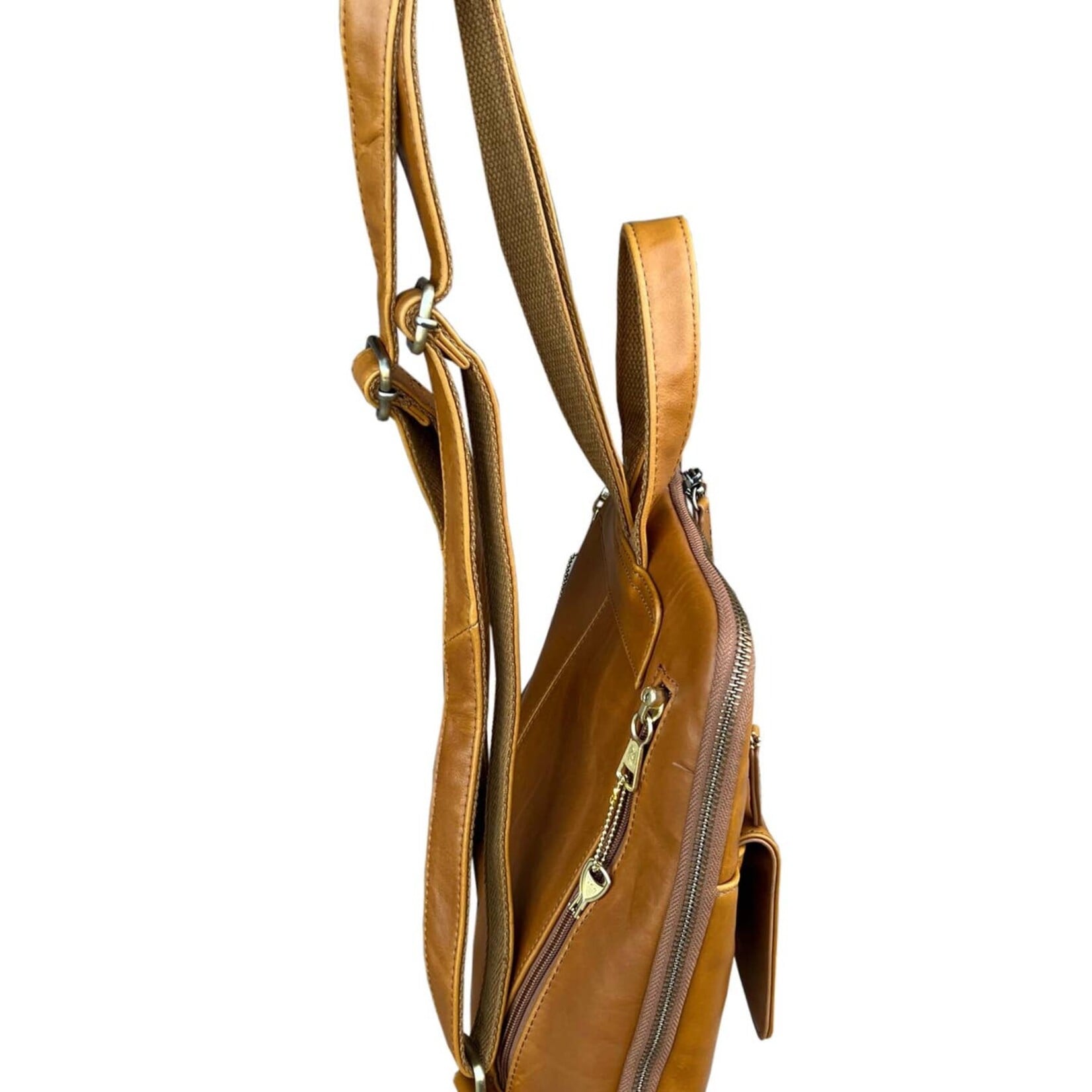 R Leathers F9015 LBN - Light Brown - Wax Oil Cowhide Leather Backpack