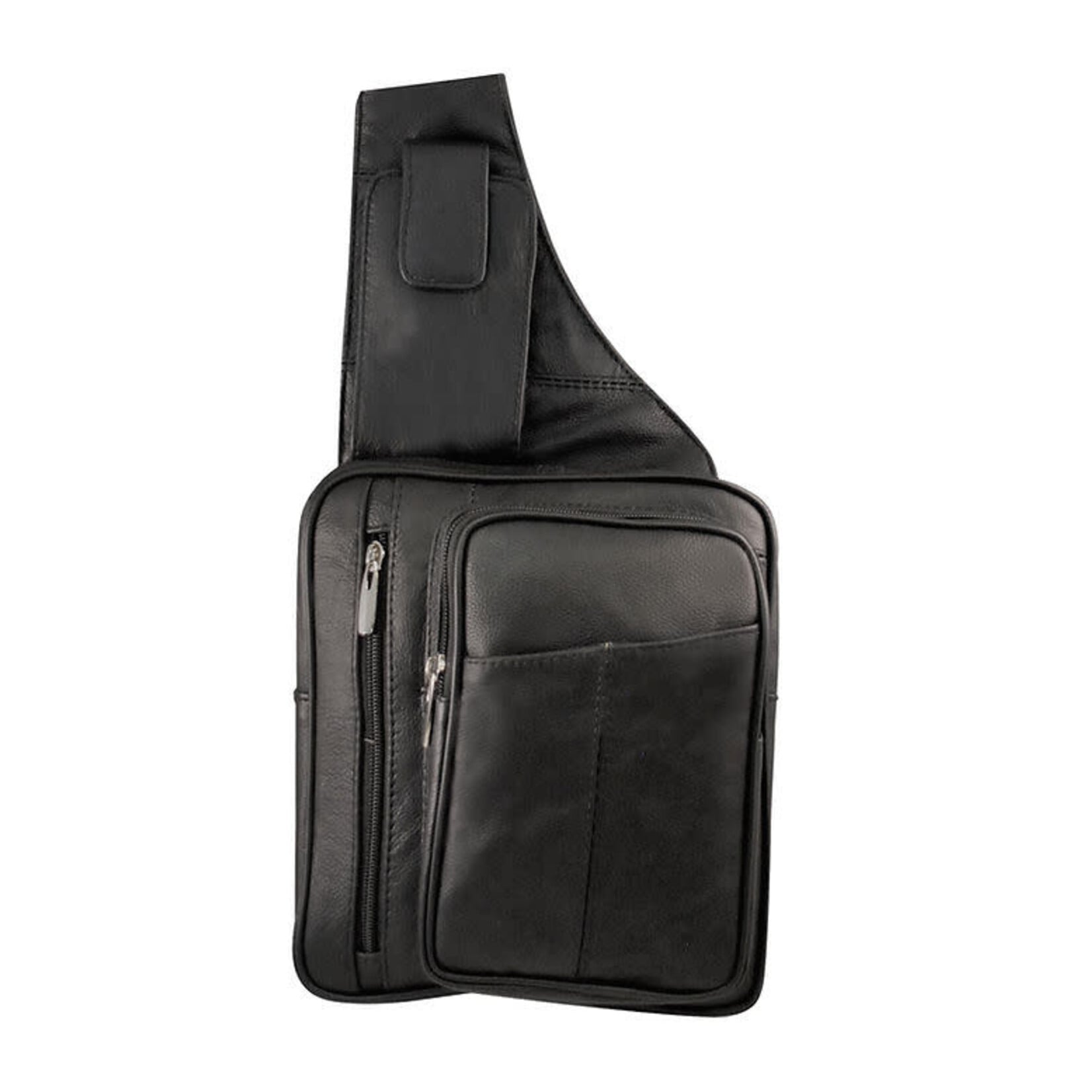 R Leathers RM001 BK - Black - Cowhide Sling Purse w/Water Bottle & Phone Holder