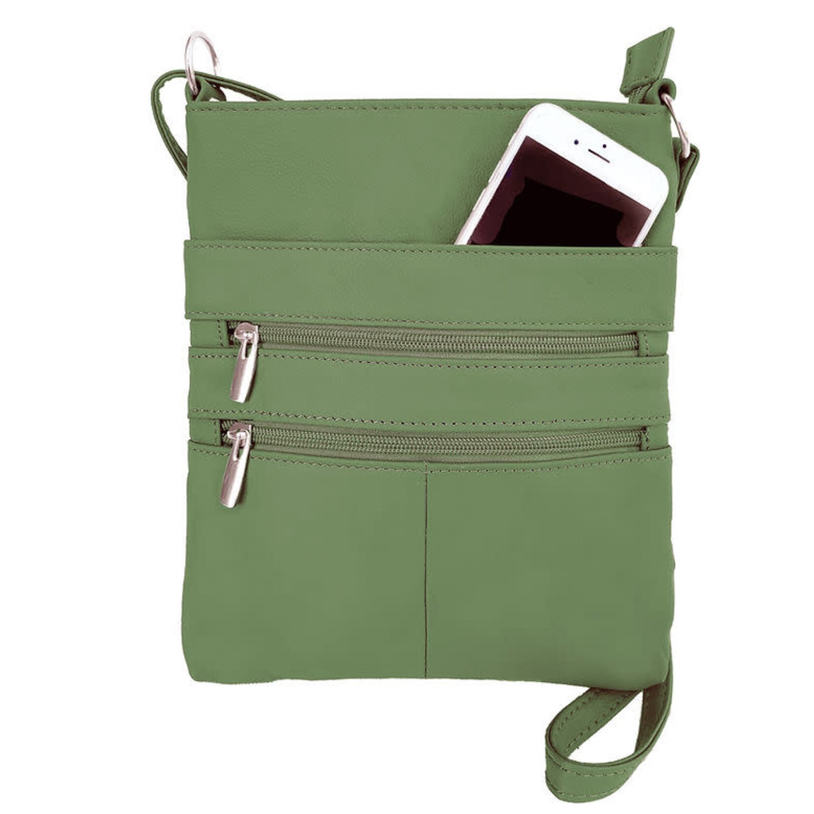 R Leathers RM011 OLV - Olive - Cowhide Leather Crossbody Bag