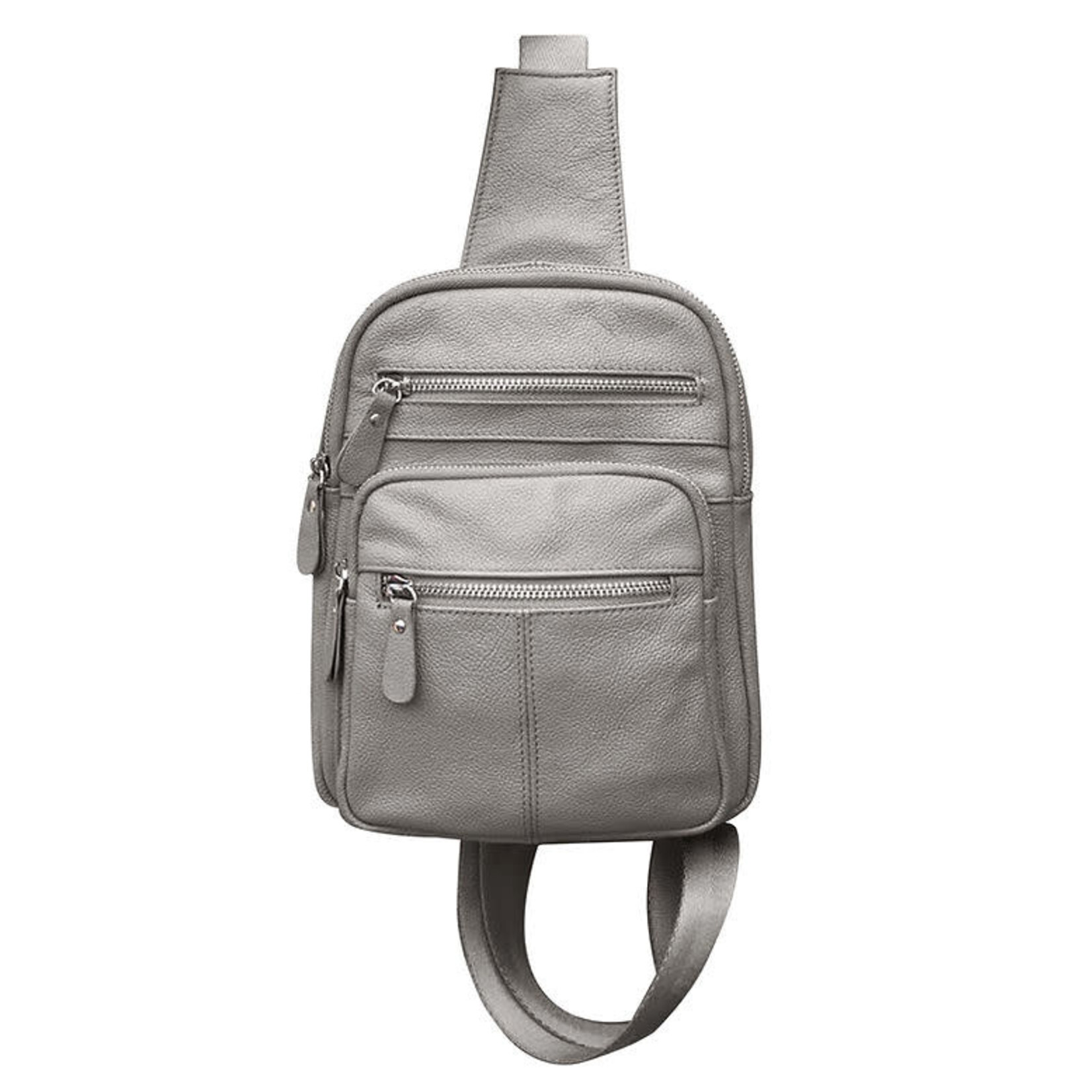R Leathers W004 GRY - Cowhide Leather Sling Bag Backpack - Gray