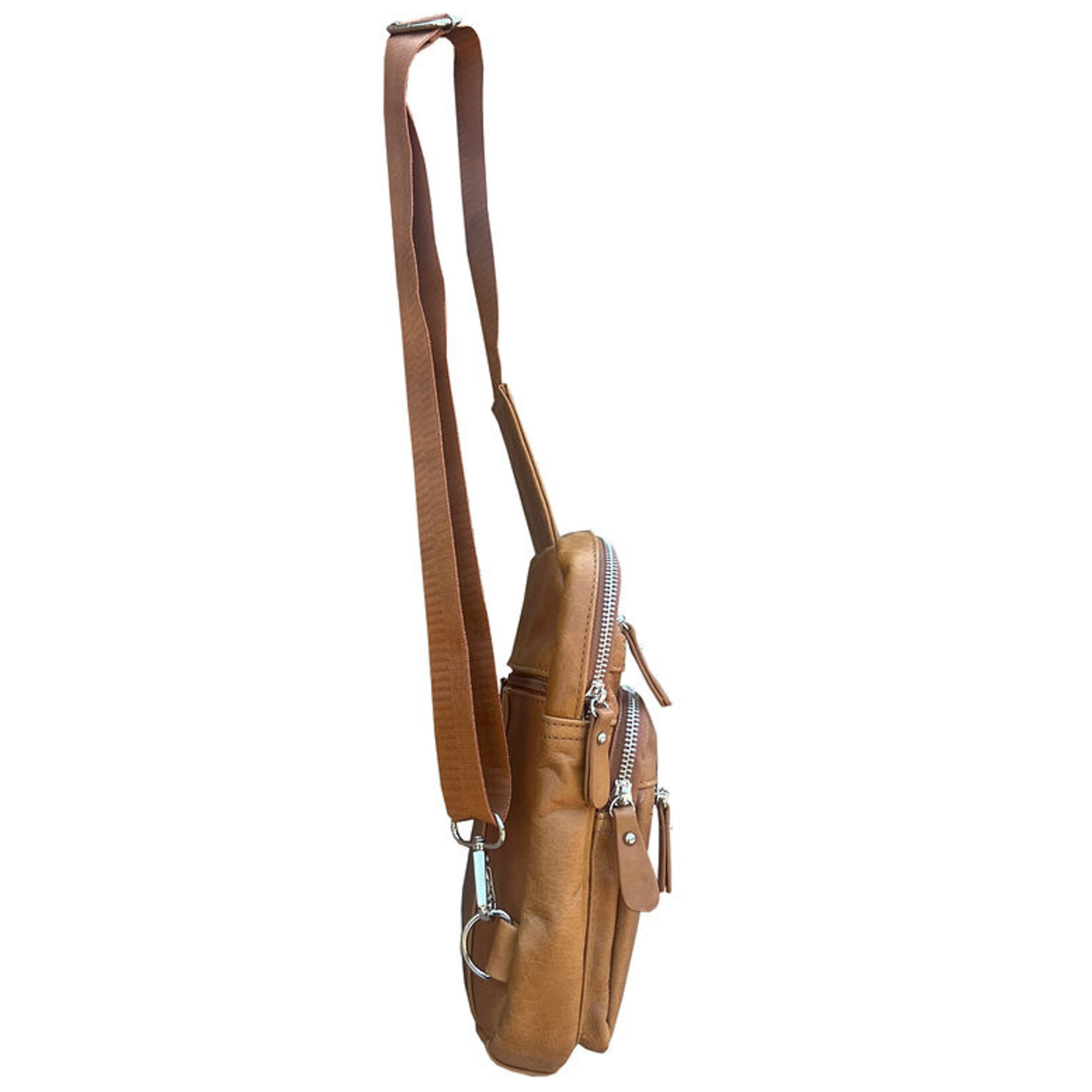 R Leathers W004 GRY - Cowhide Leather Sling Bag Backpack - Gray