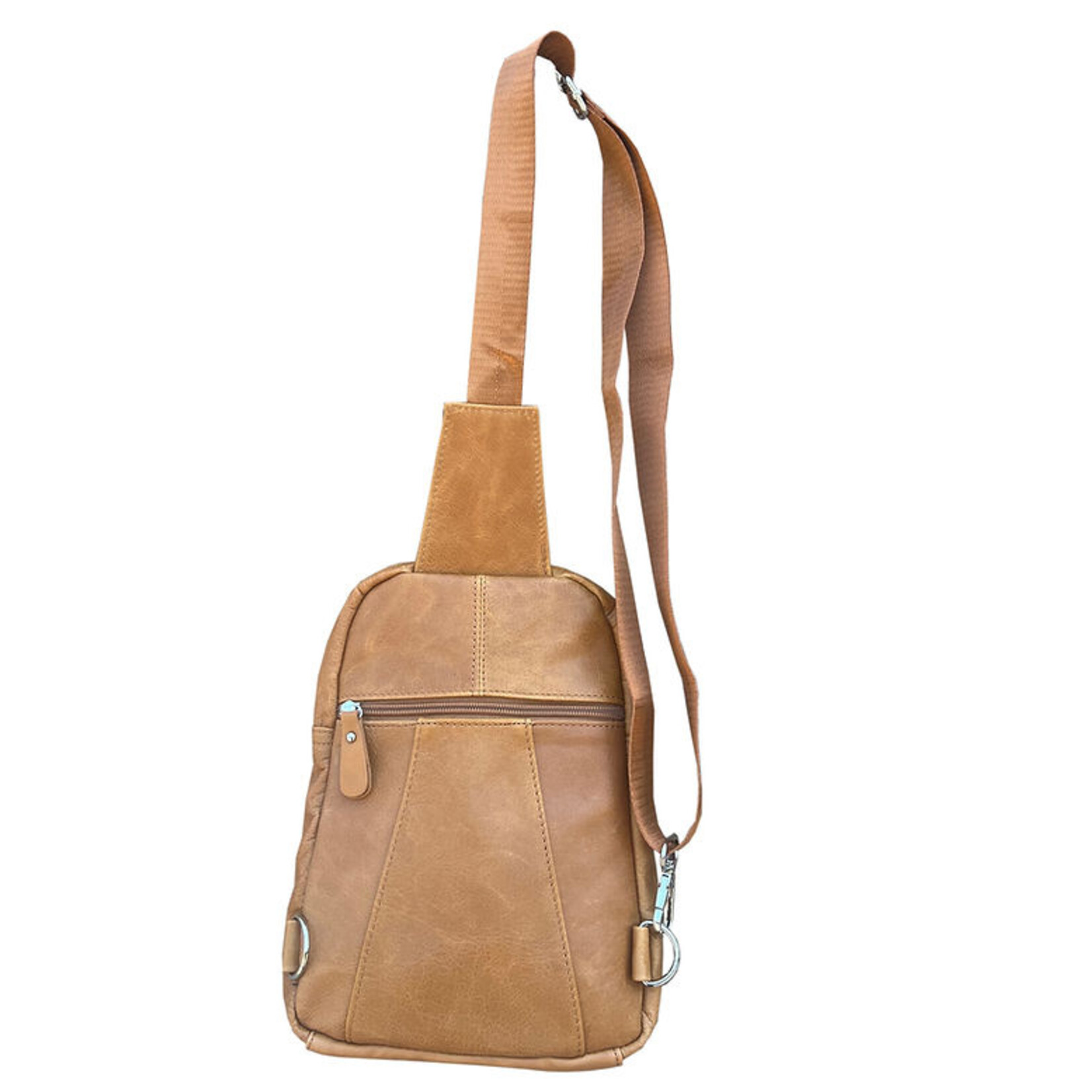R Leathers W004 GRY - Cowhide Leather Sling Bag Backpack - Gray