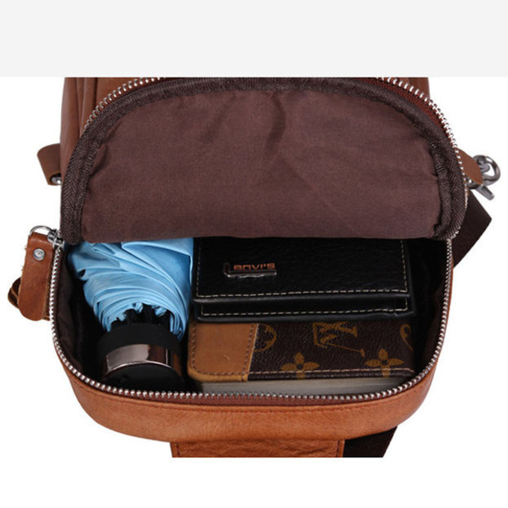 R Leathers W004 GRY - Cowhide Leather Sling Bag Backpack - Gray