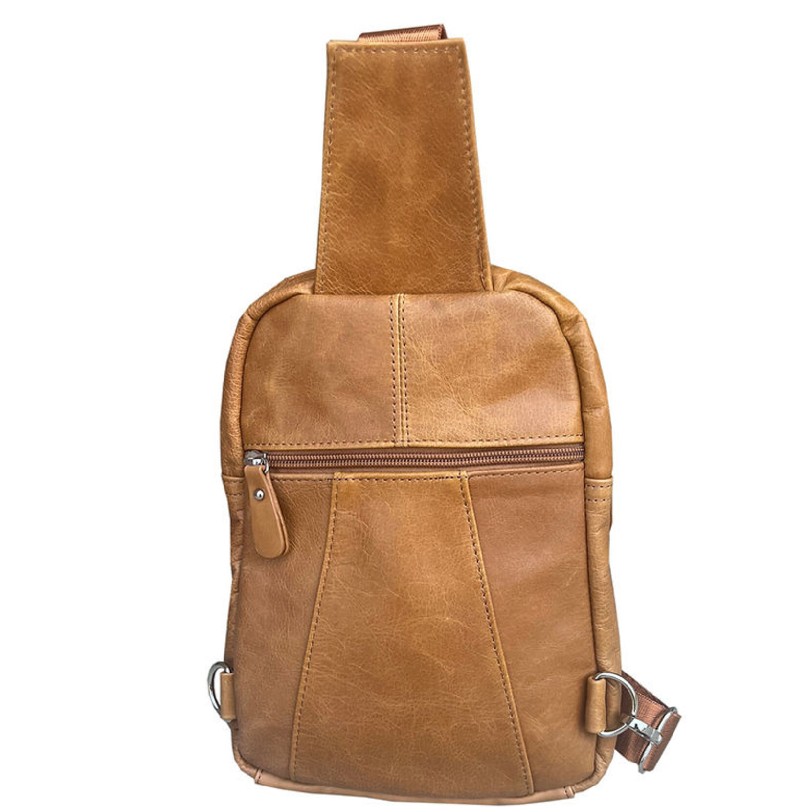 R Leathers W004 GRY - Cowhide Leather Sling Bag Backpack - Gray