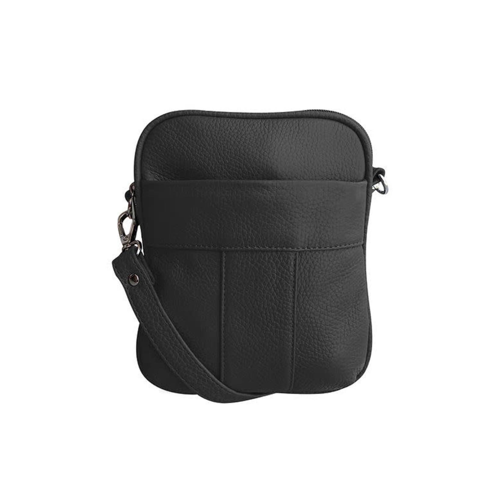 R Leathers W008 BK - Cowhide Leather Crossbody - Black