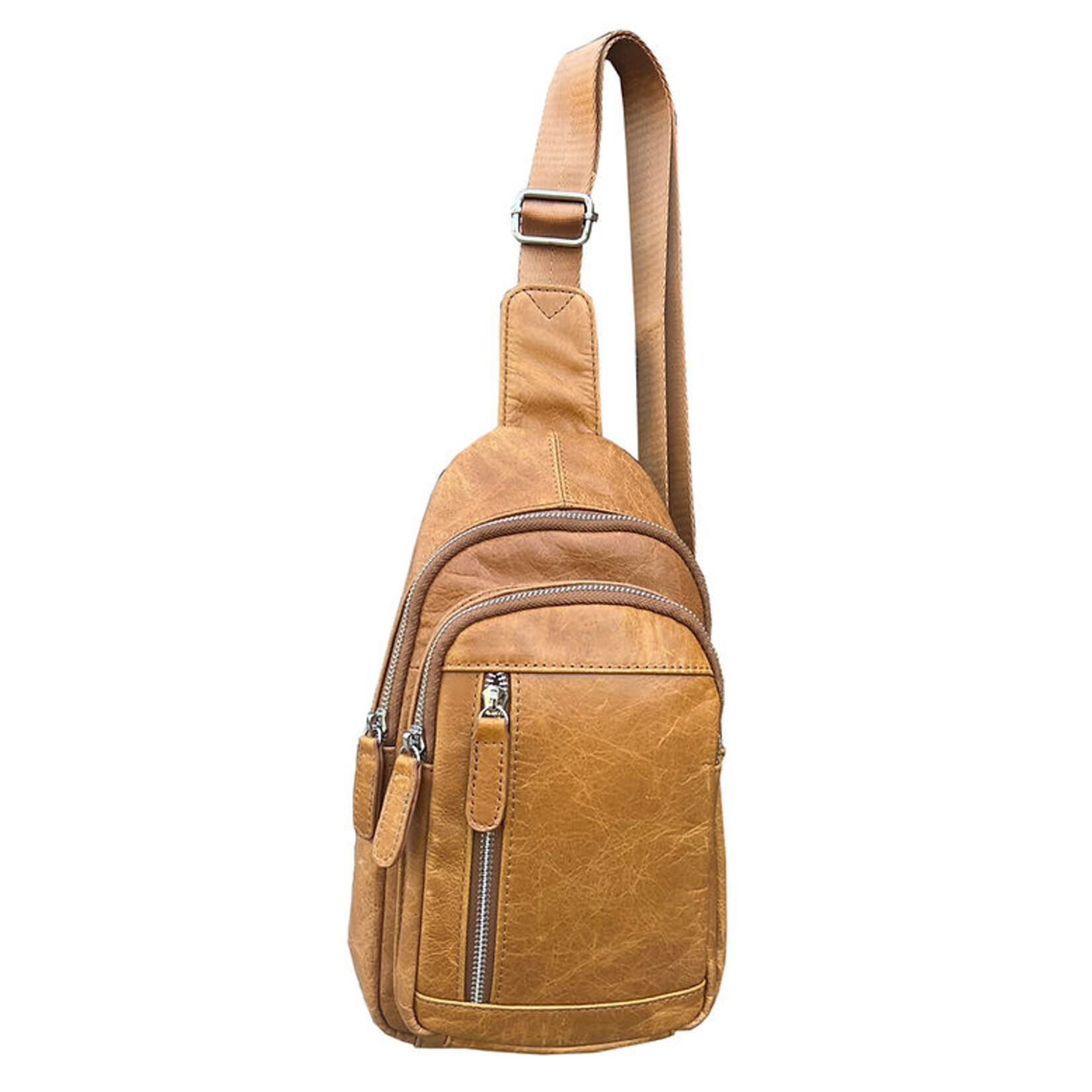 R Leathers W009 LBN - Light Brown - Cowhide Leather Sling Bag