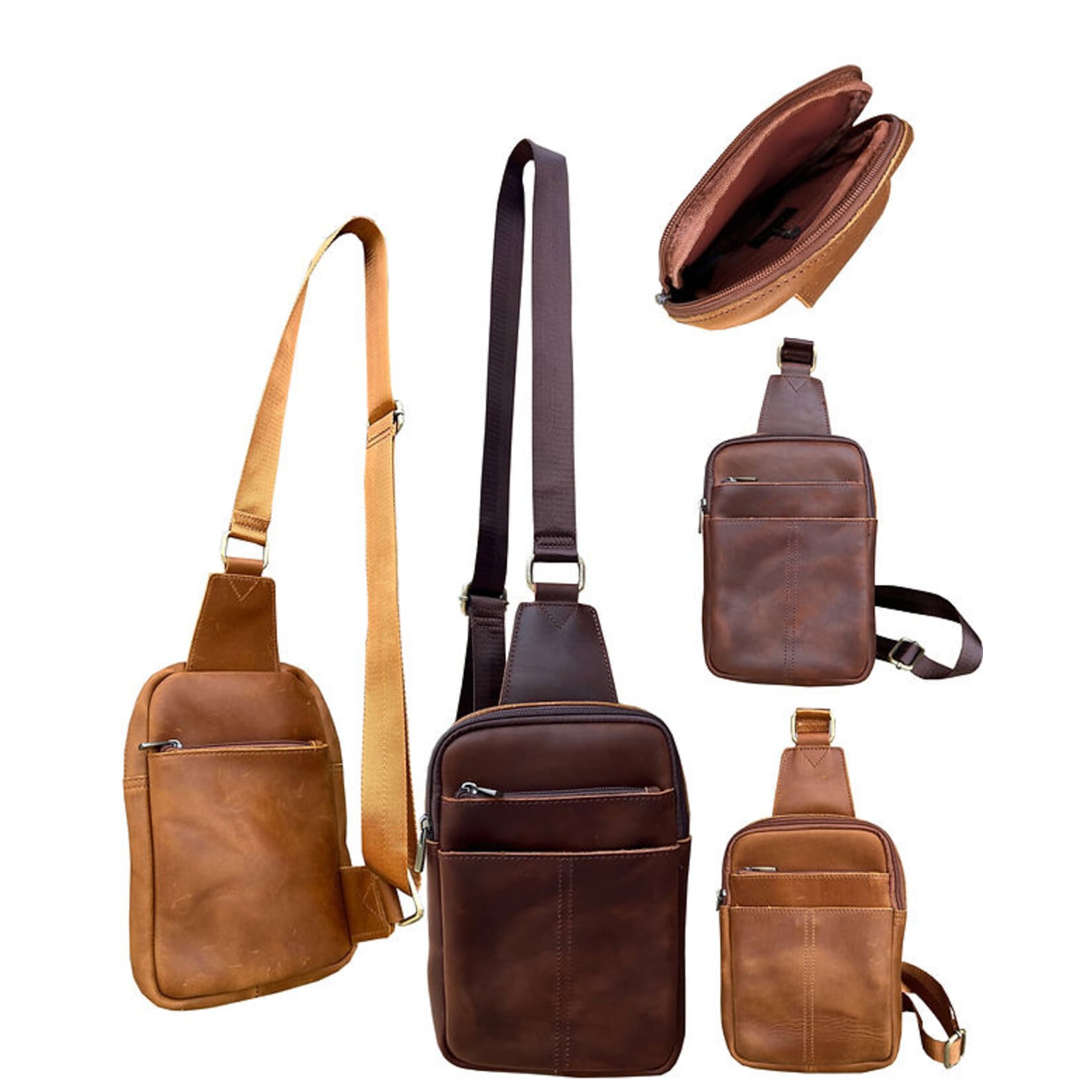 R Leathers W015 BN - Brown - Crazy Horse Leather Travel Bag