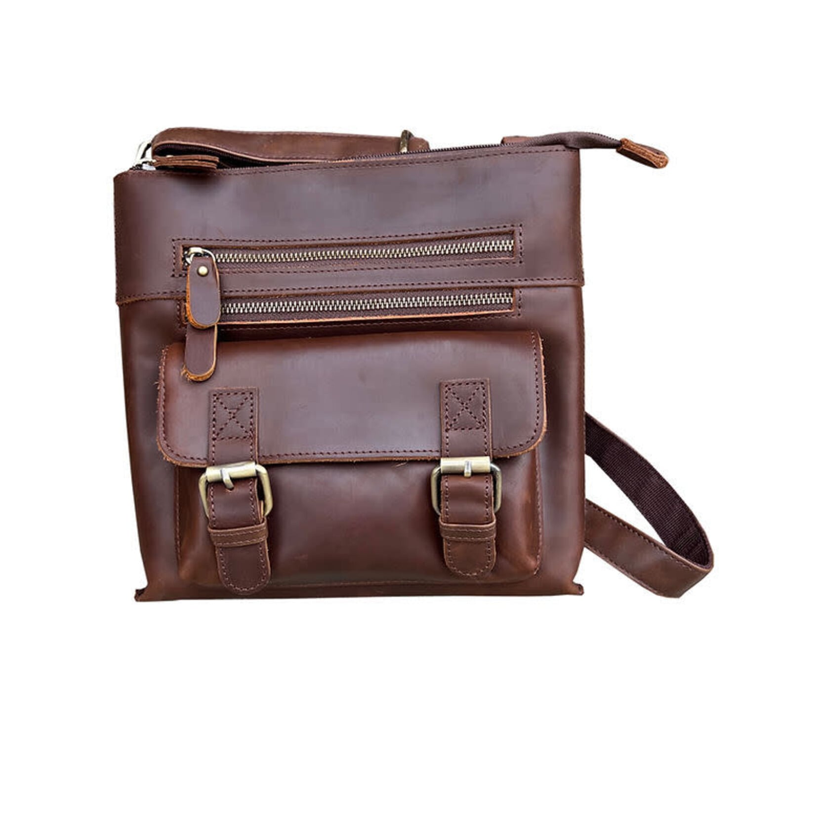 R Leathers W016 BN - Brown - Crazy Horse  Leather Crossbody Shoulder Bag