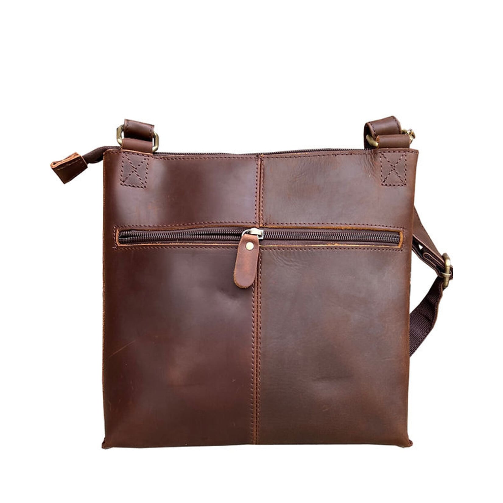 R Leathers W016 BN - Brown - Crazy Horse  Leather Crossbody Shoulder Bag
