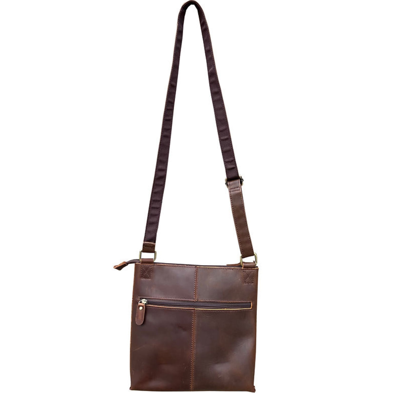 R Leathers W016 BN - Brown - Crazy Horse  Leather Crossbody Shoulder Bag